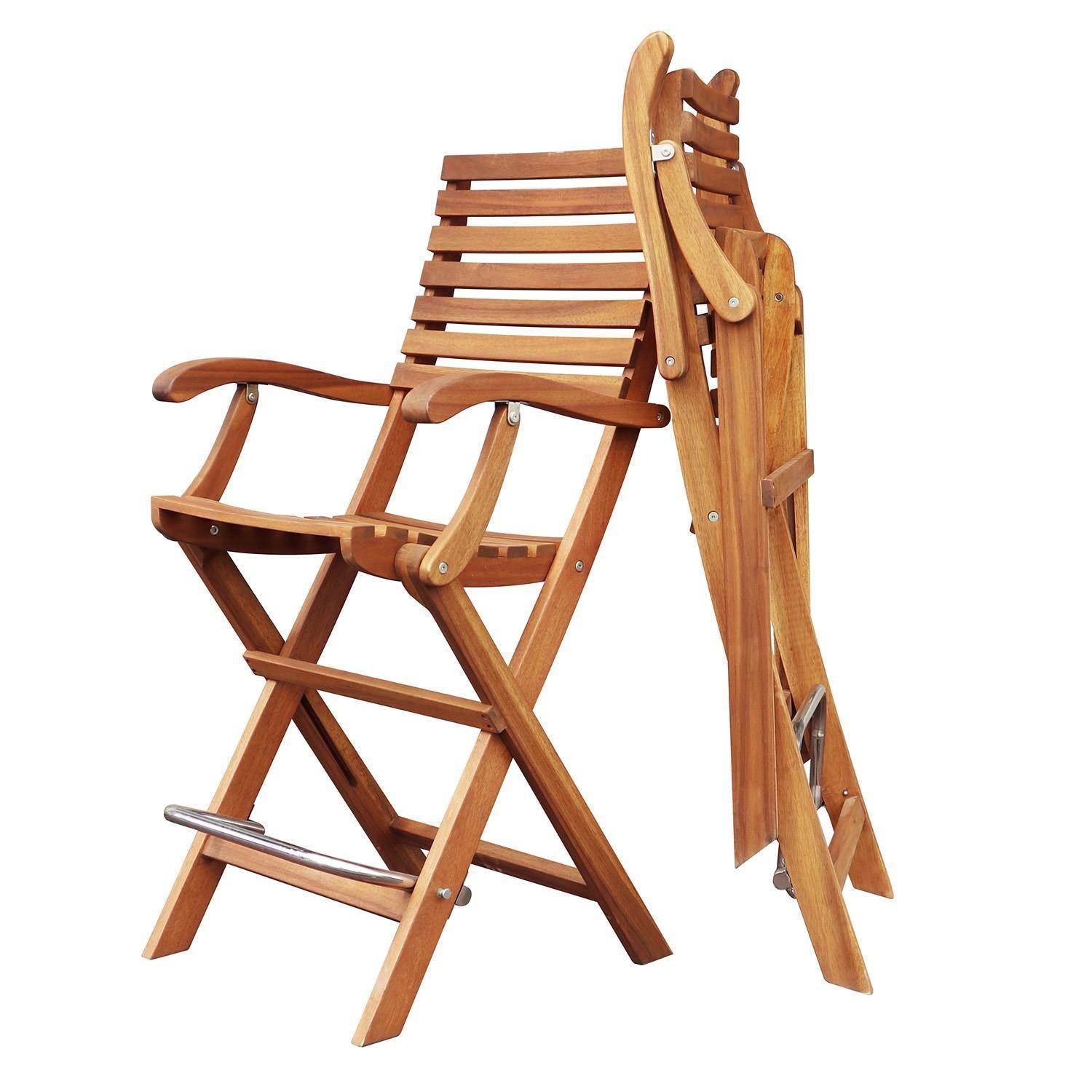 ReHome Interbuild Masif Akasya Casino Bar Yüksek Koltuk Katlanabilir Dış Mekan Sandalyesi, Altın Tik, 2 Adet