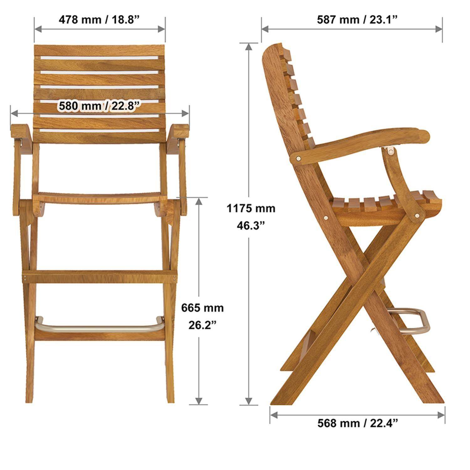 ReHome Interbuild Masif Akasya Casino Bar Yüksek Koltuk Katlanabilir Dış Mekan Sandalyesi, Altın Tik, 2 Adet