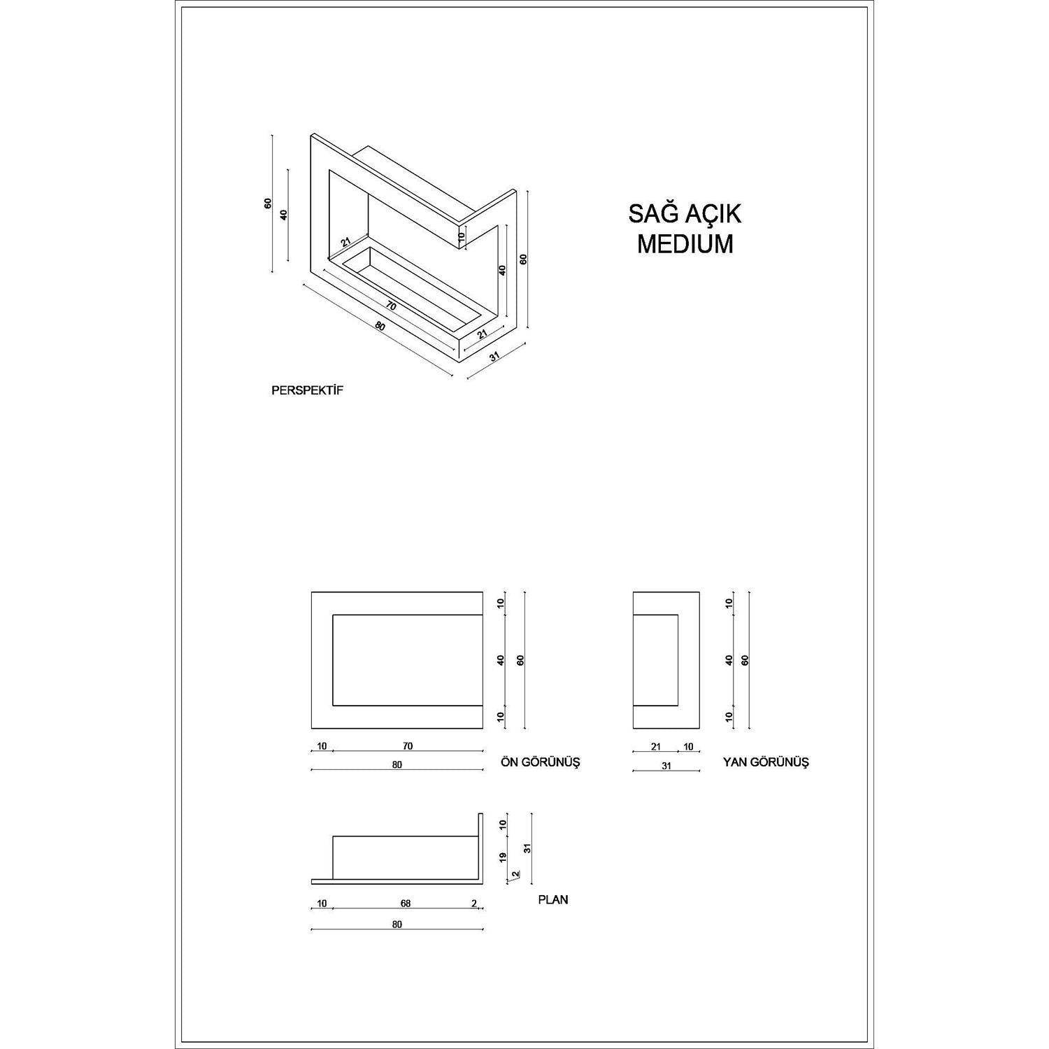 ReHome Korflame Sağ Açık Medium Bacasız Şömine