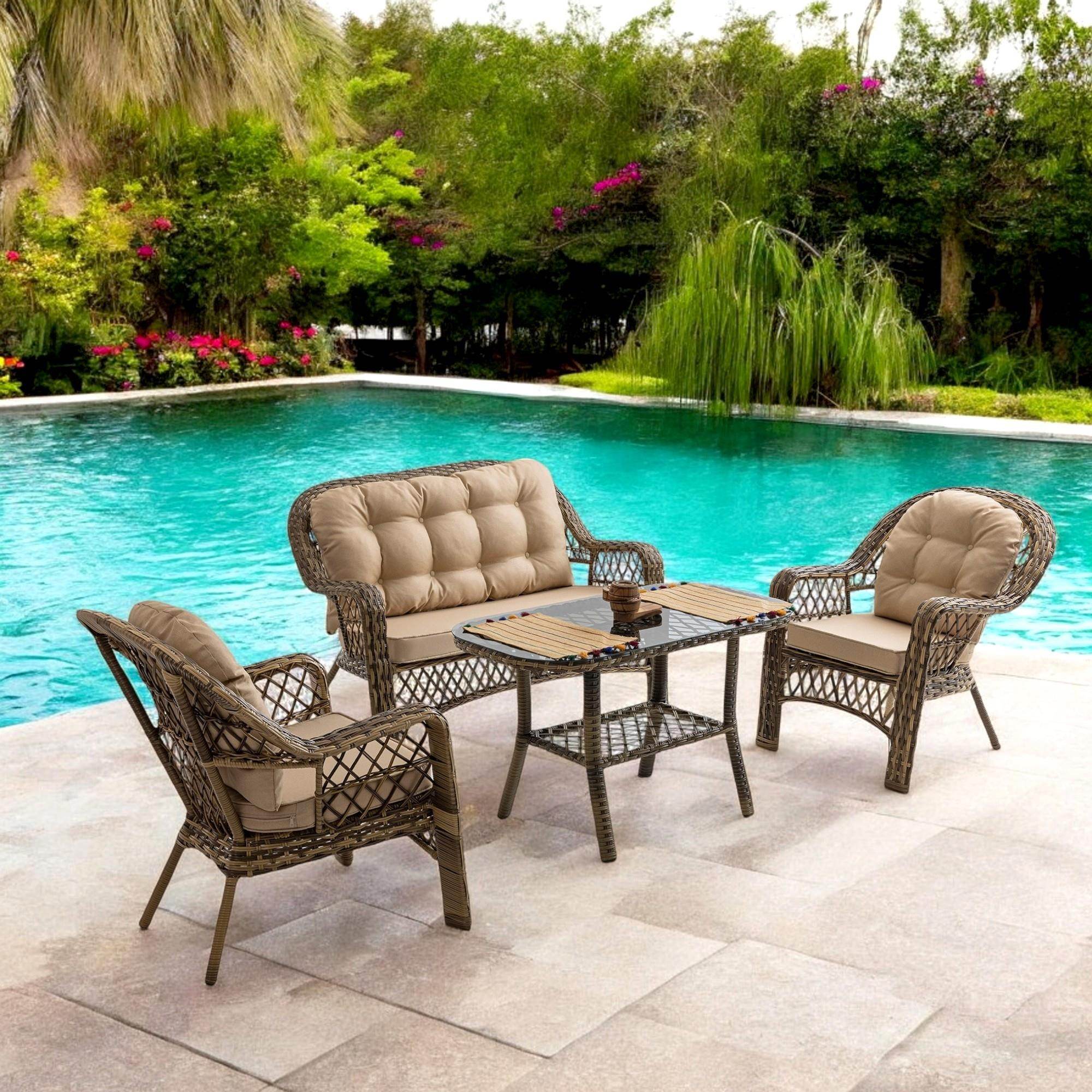 Rehome Lora 2+1+1+Sehpa | Rattan Bahçe Balkon Oturma Grubu