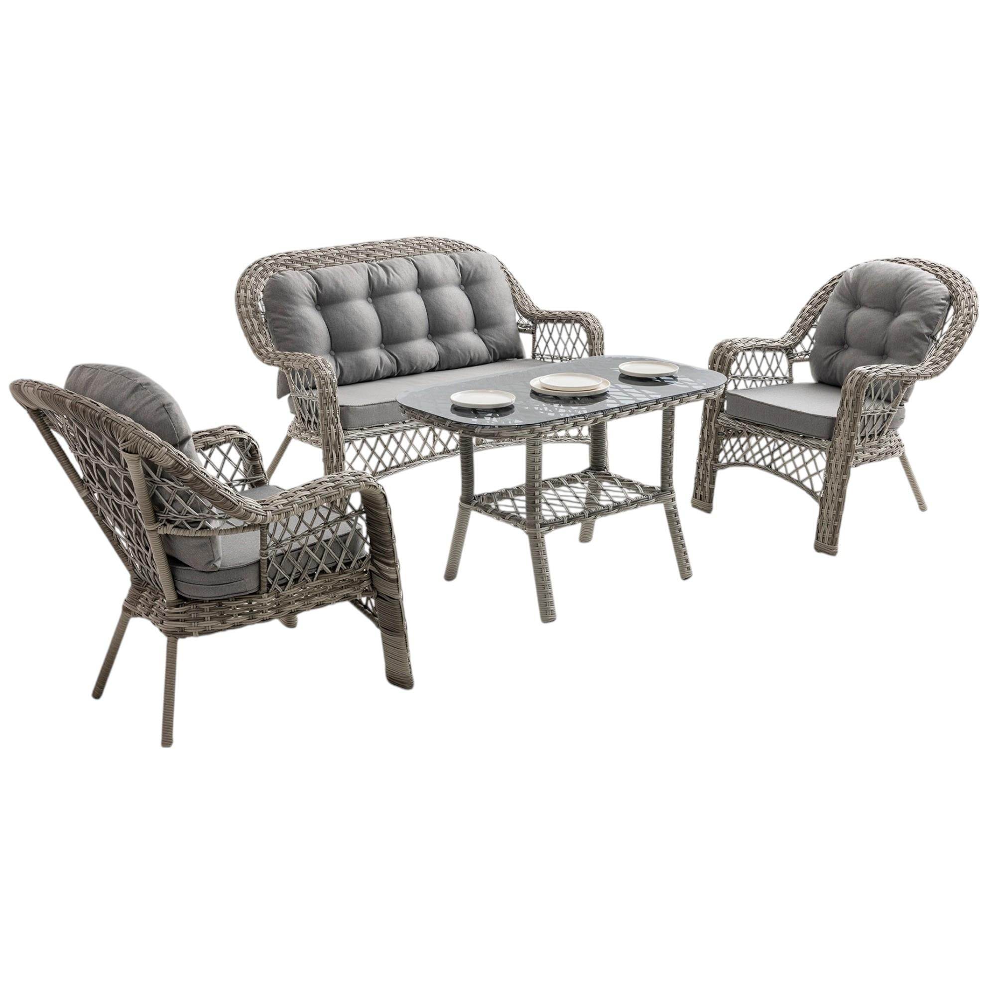 Rehome Lora 2+1+1+Sehpa | Rattan Bahçe Balkon Oturma Grubu