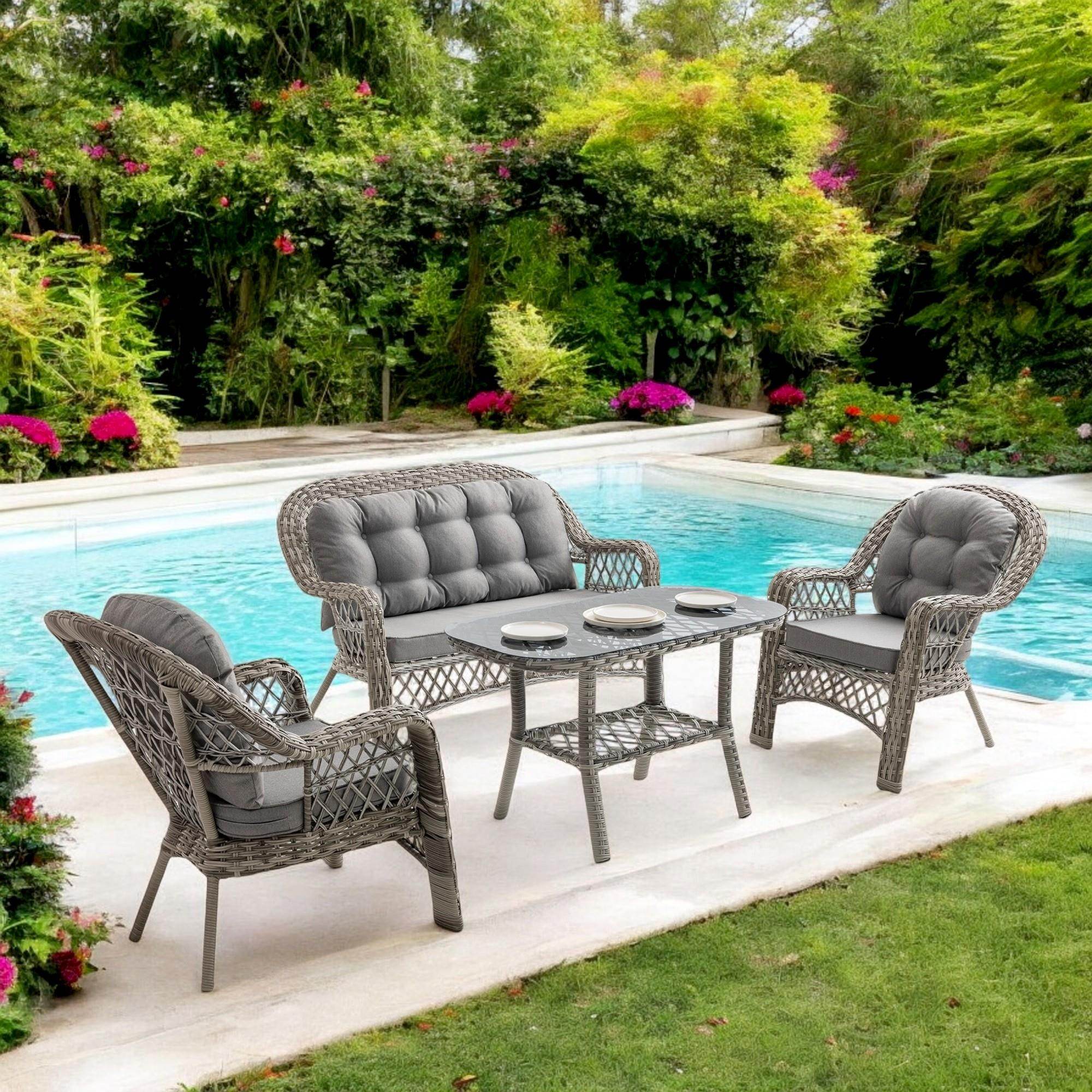 Rehome Lora 2+1+1+Sehpa | Rattan Bahçe Balkon Oturma Grubu