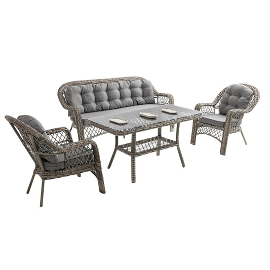 Rehome Lora 3+1+1+Sehpa | Rattan Bahçe Balkon Oturma Grubu