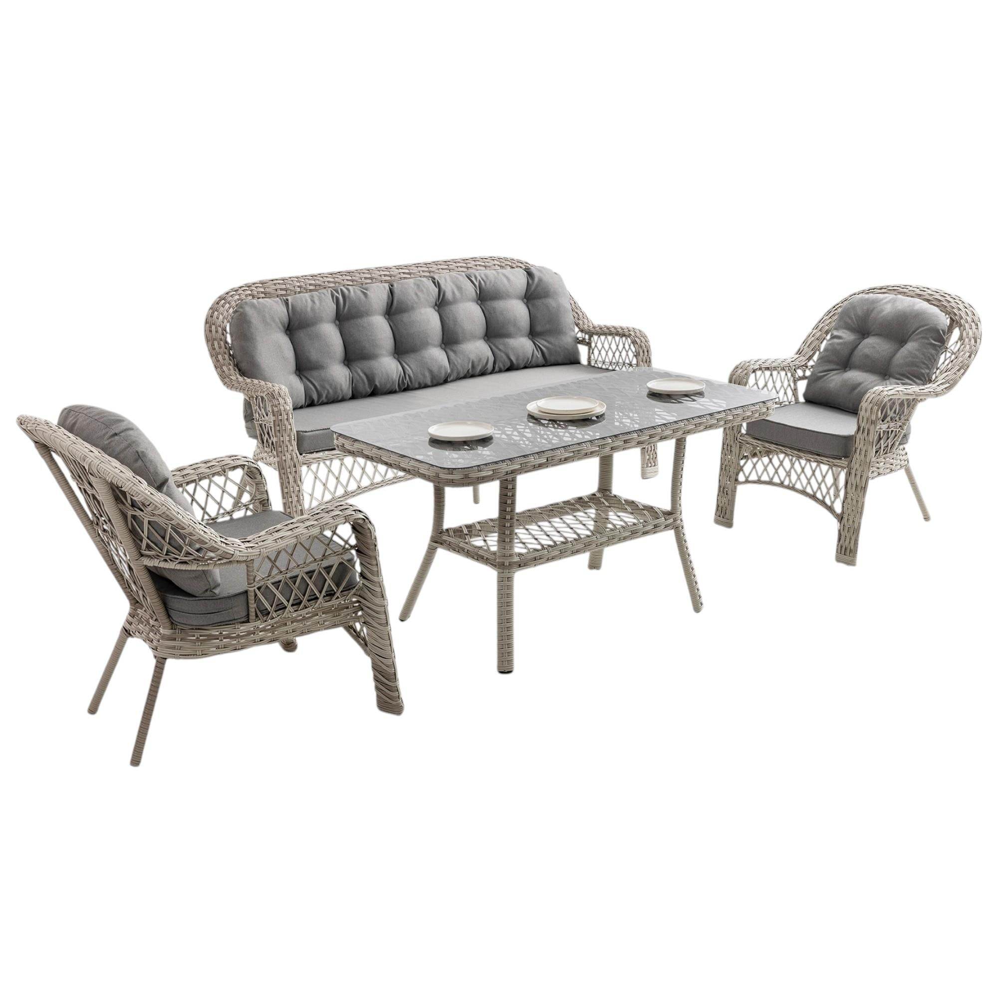 Rehome Lora 3+1+1+Sehpa | Rattan Bahçe Balkon Oturma Grubu