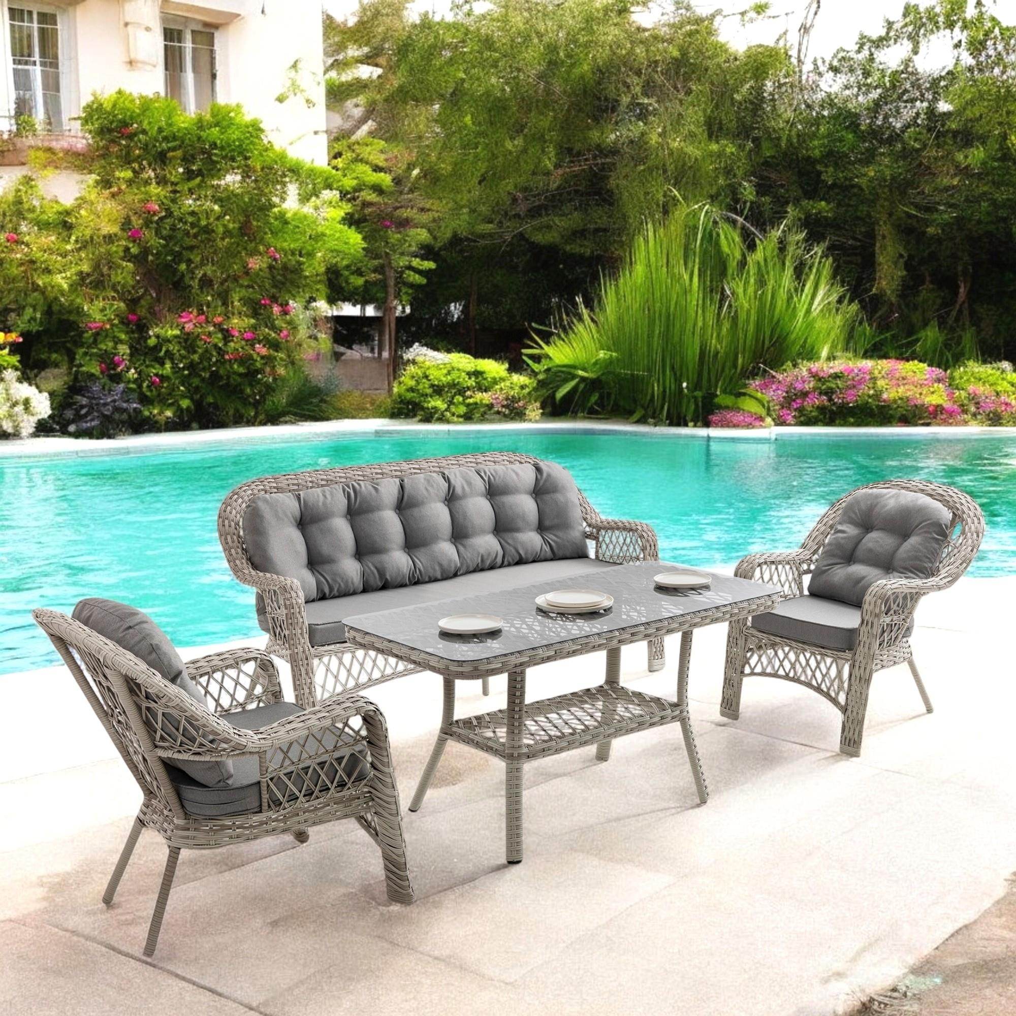 Rehome Lora 3+1+1+Sehpa | Rattan Bahçe Balkon Oturma Grubu