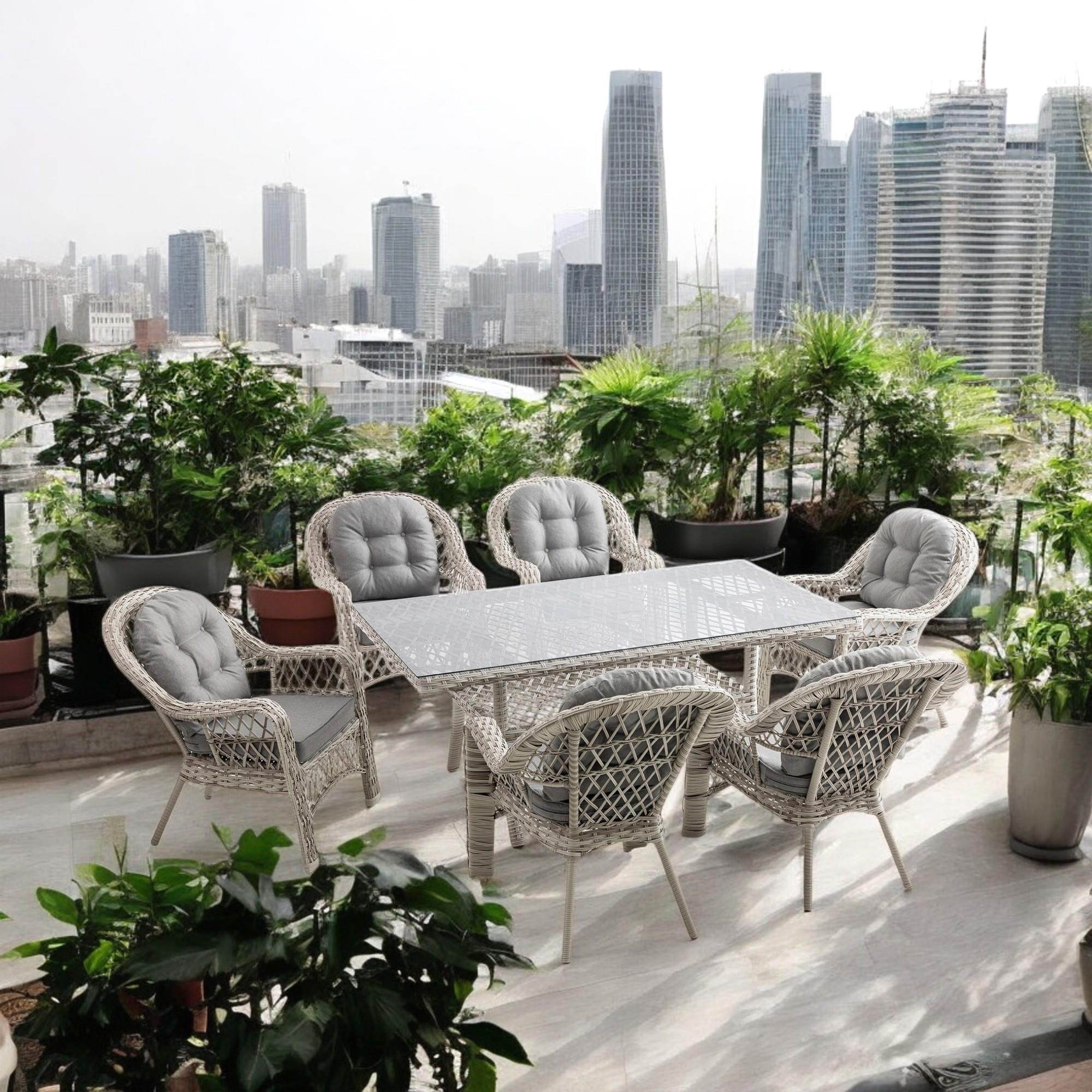 Rehome Lora 6 Kişilik Rattan Bahçe Balkon Masa Takımı