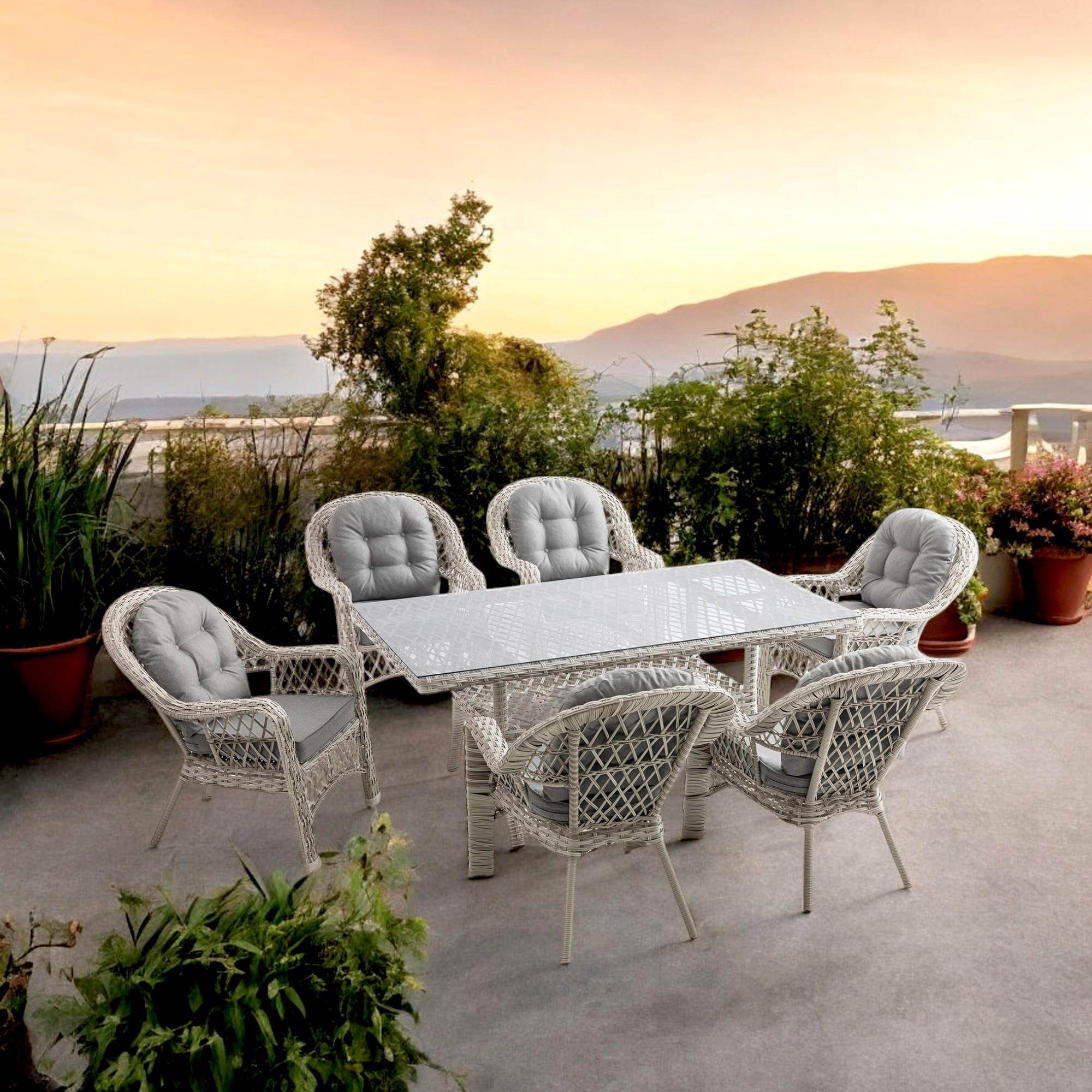 Rehome Lora 6 Kişilik Rattan Bahçe Balkon Masa Takımı