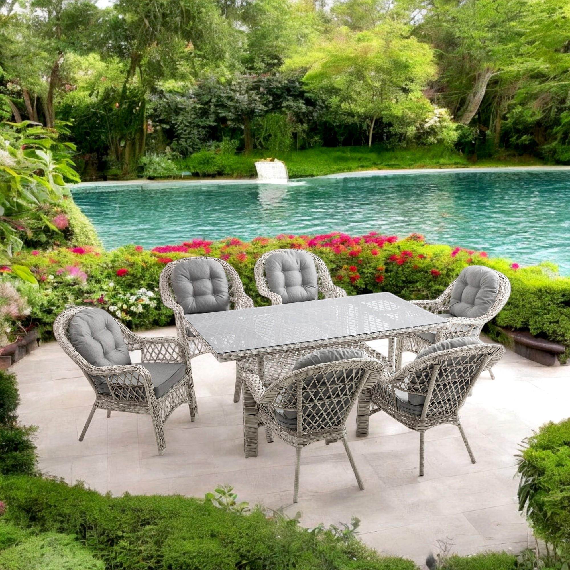 Rehome Lora 6 Kişilik Rattan Bahçe Balkon Masa Takımı