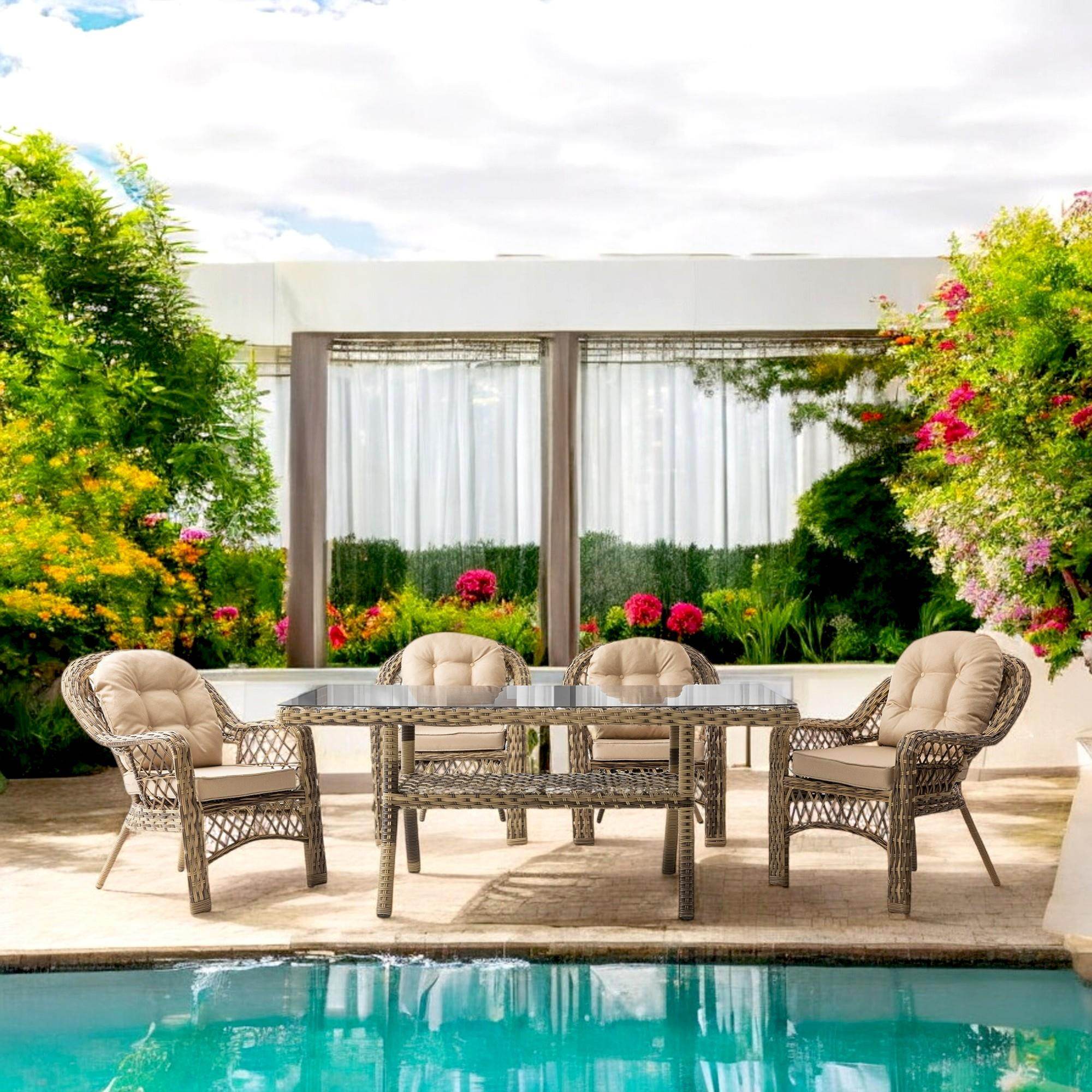 Rehome Lora 6 Kişilik Rattan Bahçe Balkon Masa Takımı