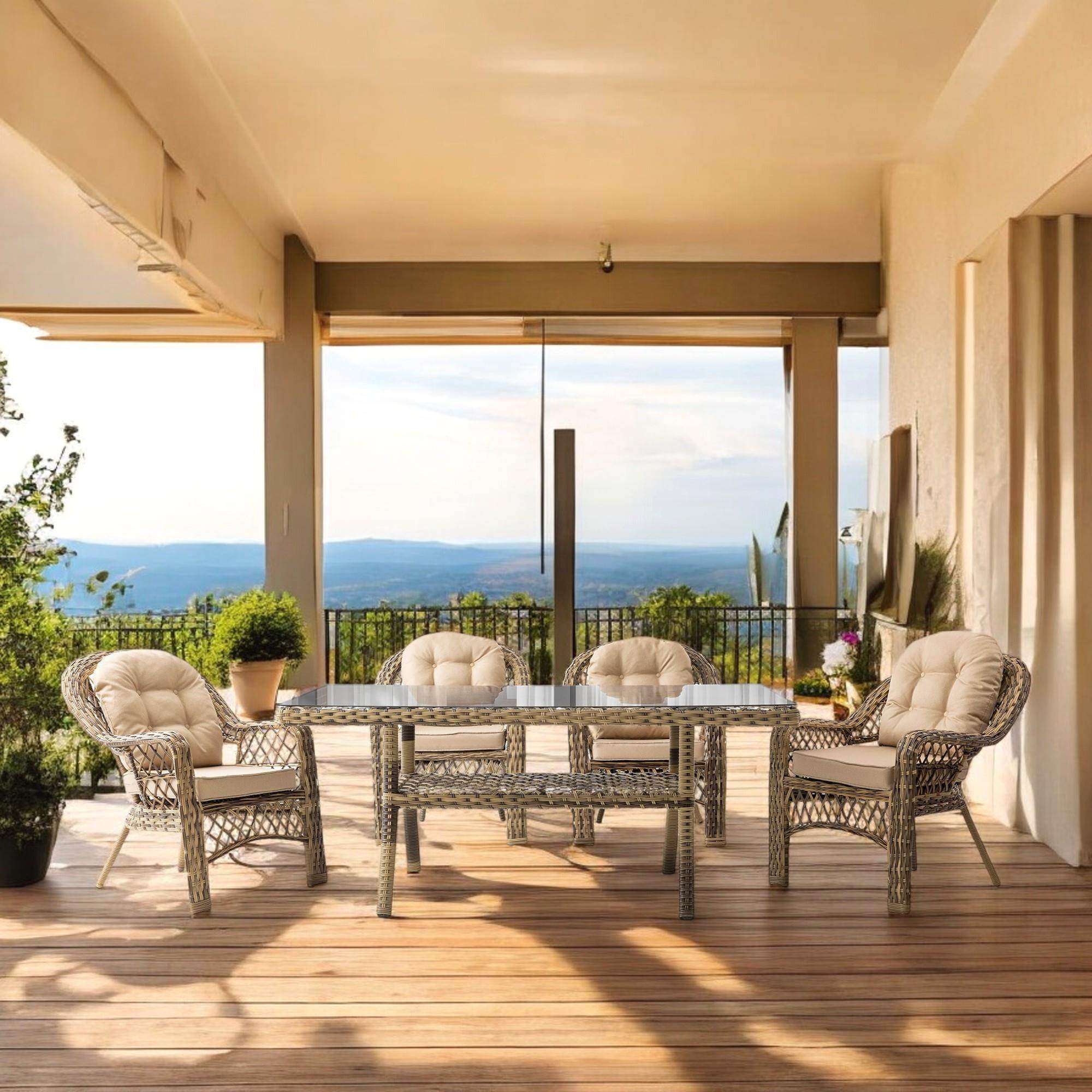 Rehome Lora 6 Kişilik Rattan Bahçe Balkon Masa Takımı