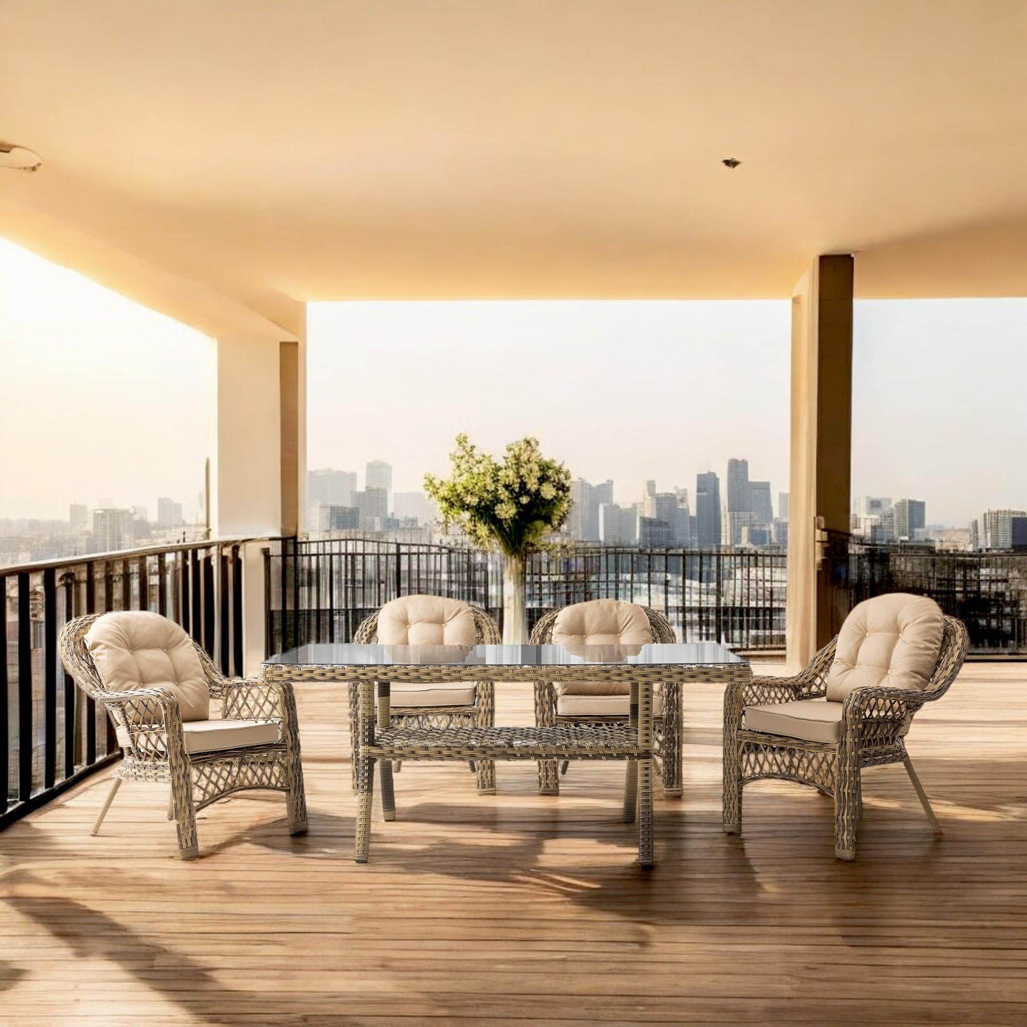 Rehome Lora 6 Kişilik Rattan Bahçe Balkon Masa Takımı