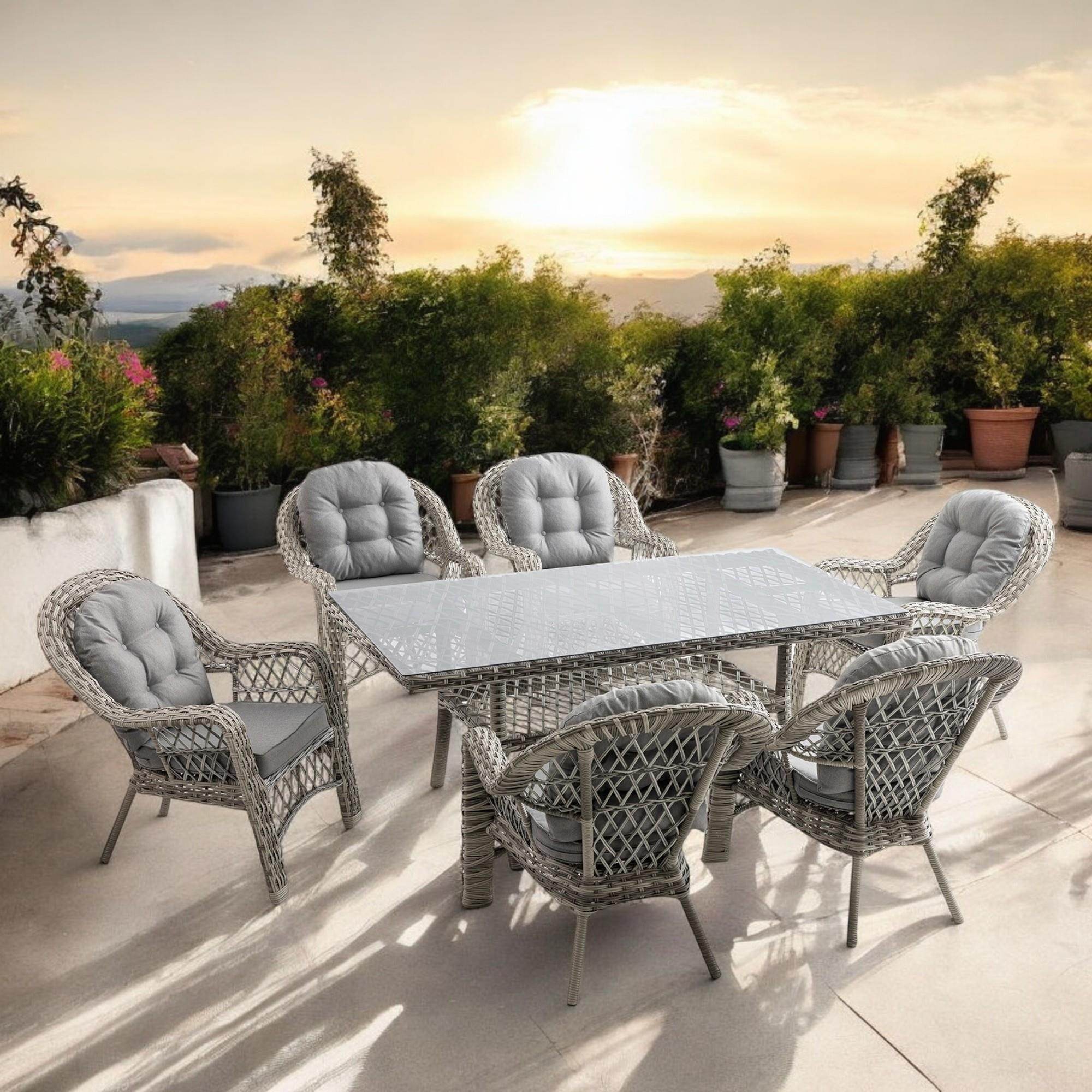 Rehome Lora 6 Kişilik Rattan Bahçe Balkon Masa Takımı