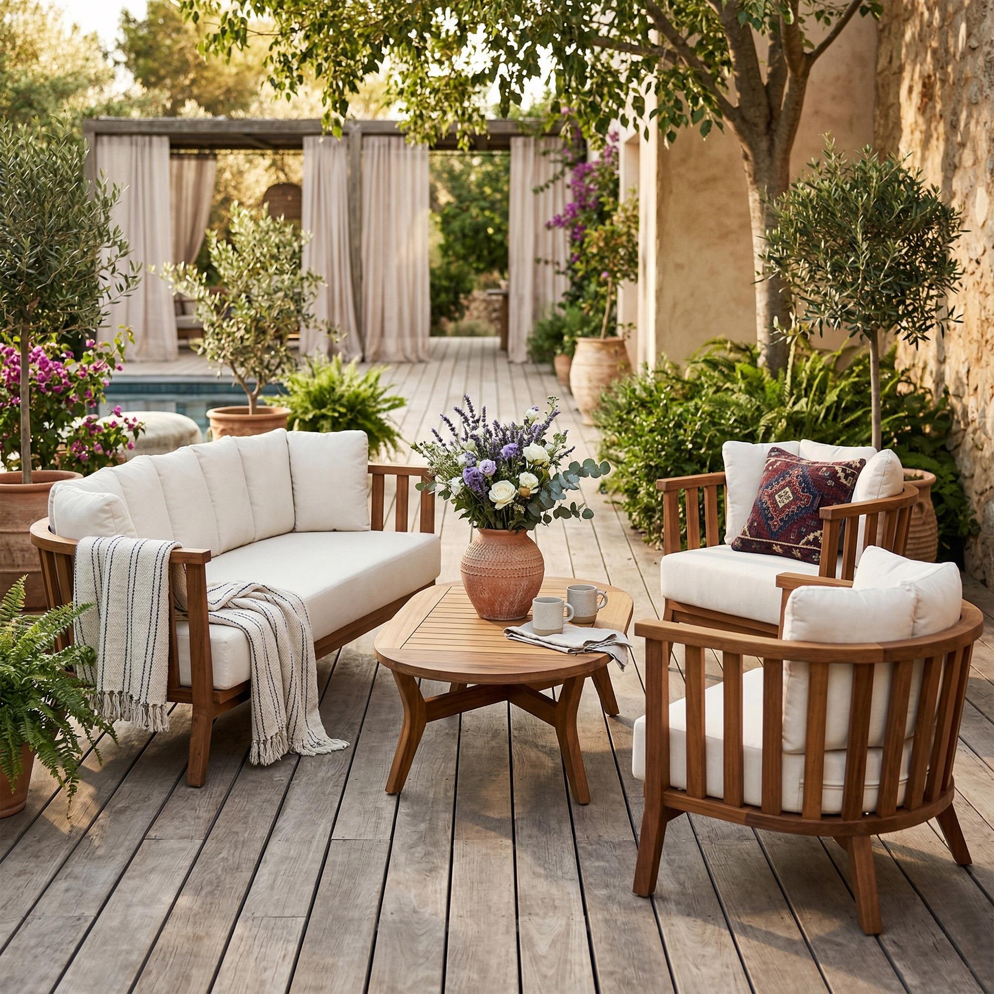 ReHome Moon İroko Ahşap Bahçe Oturma Grubu