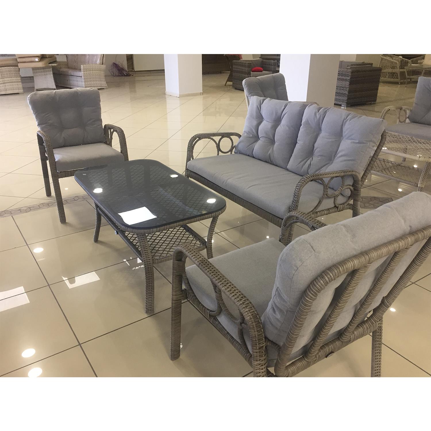 ReHome Rattan Bahçe Takımı (2+1+1+Masa)  El Örgüsü Çay Seti