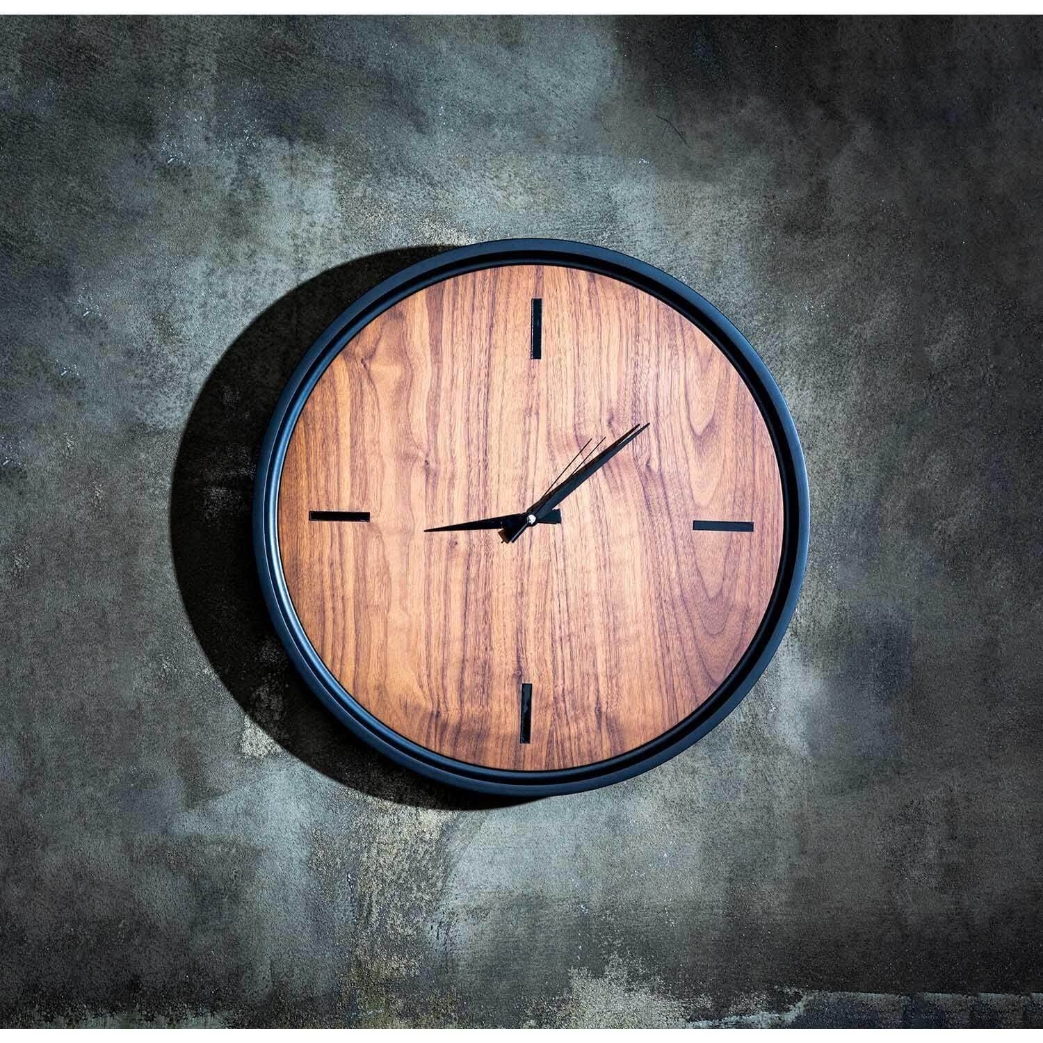 Rehome Ron Saat | Ceviz Kaplamalı Modern Duvar Saati | 55 cm Çap Duvar Saati