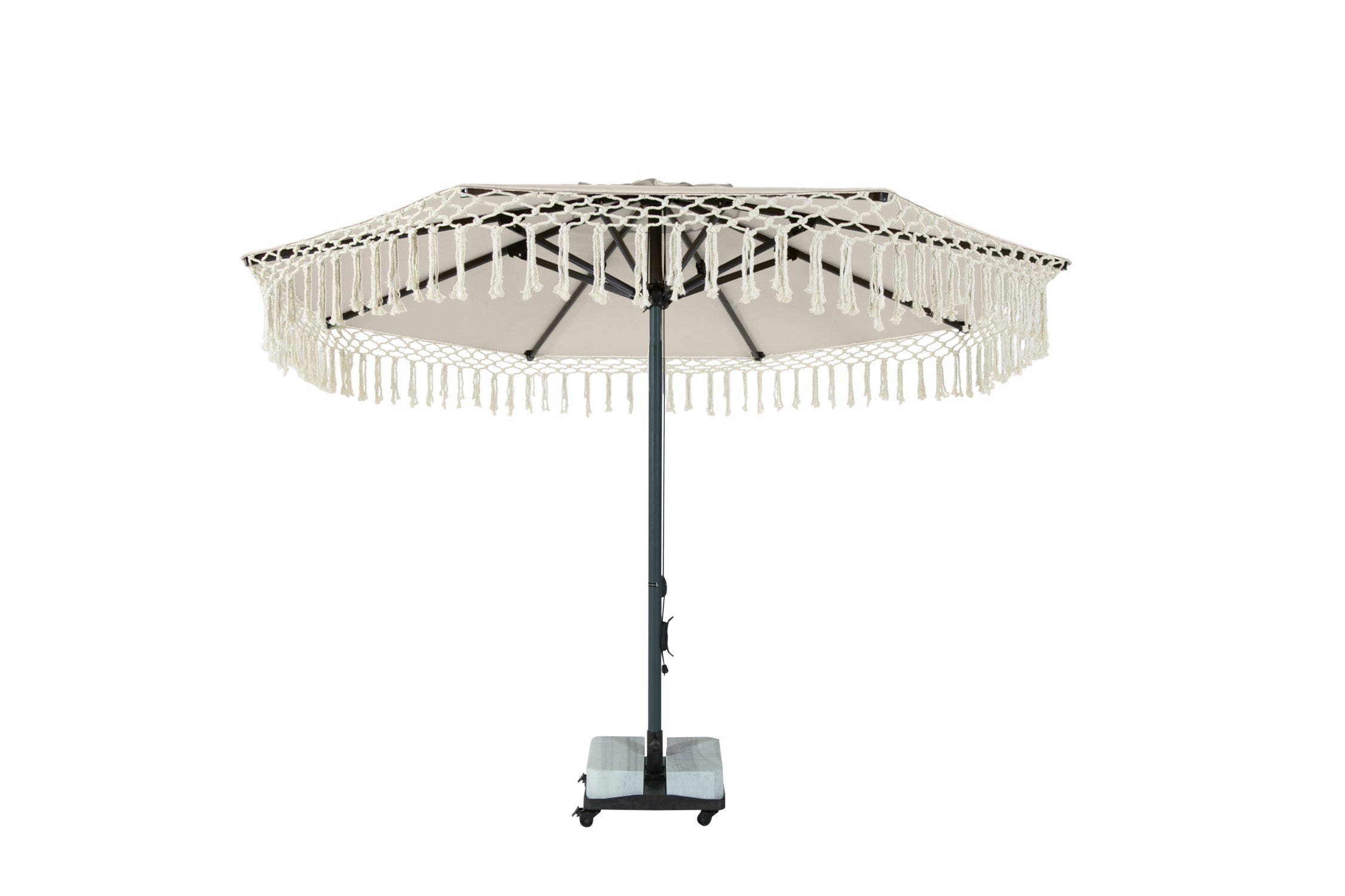 Rehome SE 300/8 Yuvarlak Avokado Klasik Şemsiye - Saçaklar Makrome (2 Mermerli Lüks Ayak)