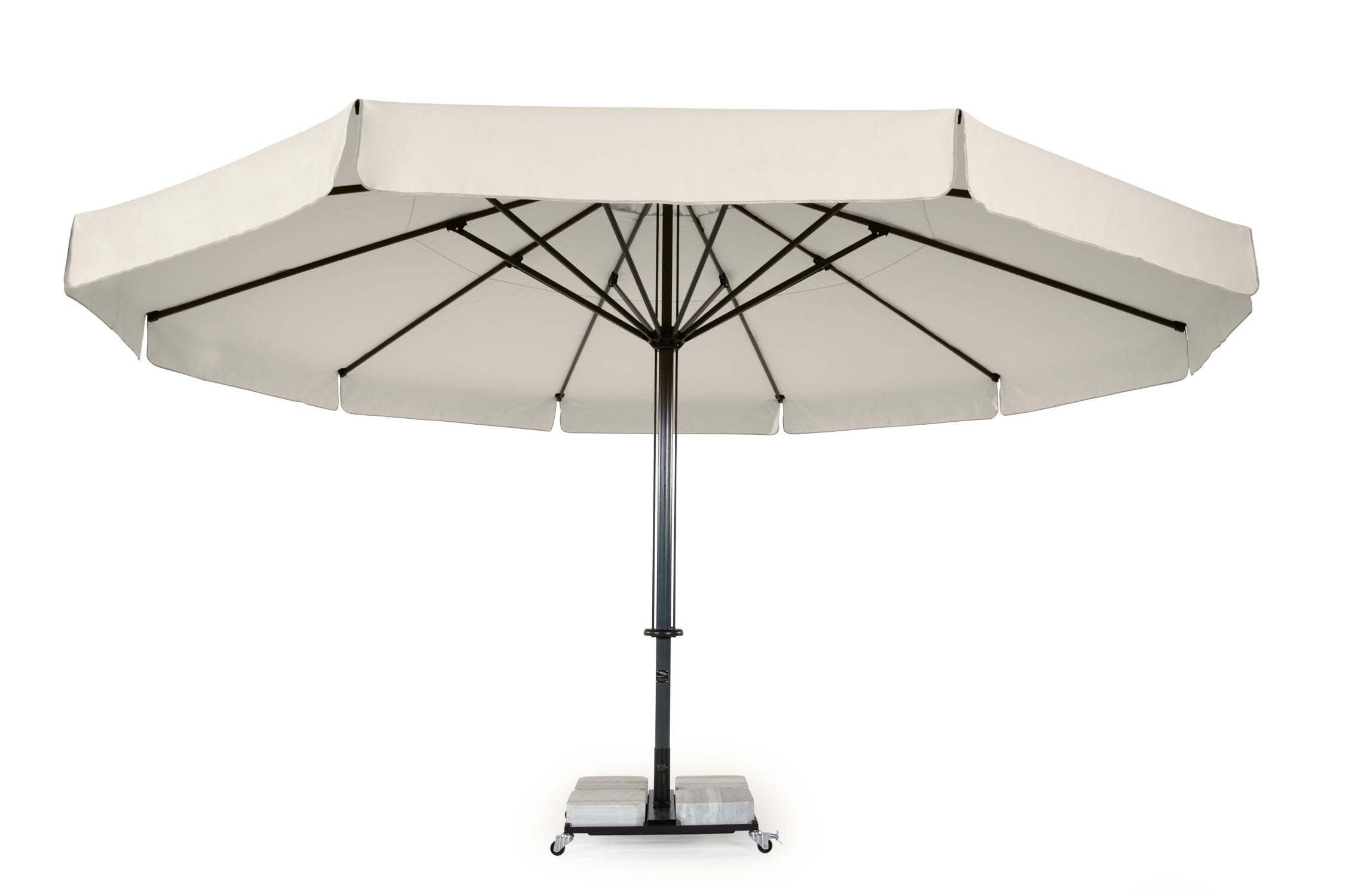 Rehome SE 400/8 Lüks Teleskopik Manuel Yuvarlak Şemsiye (Sıva Üstü Sabit Ayak Ankraj Dahil) (200gr Krem Polyester)