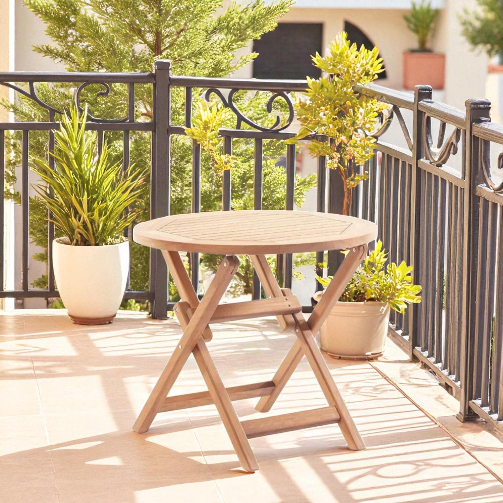 ReHome Truva 80x75 cm İroko Katlanabilir Yuvarlak Bahçe Balkon Mutfak Teras Masası