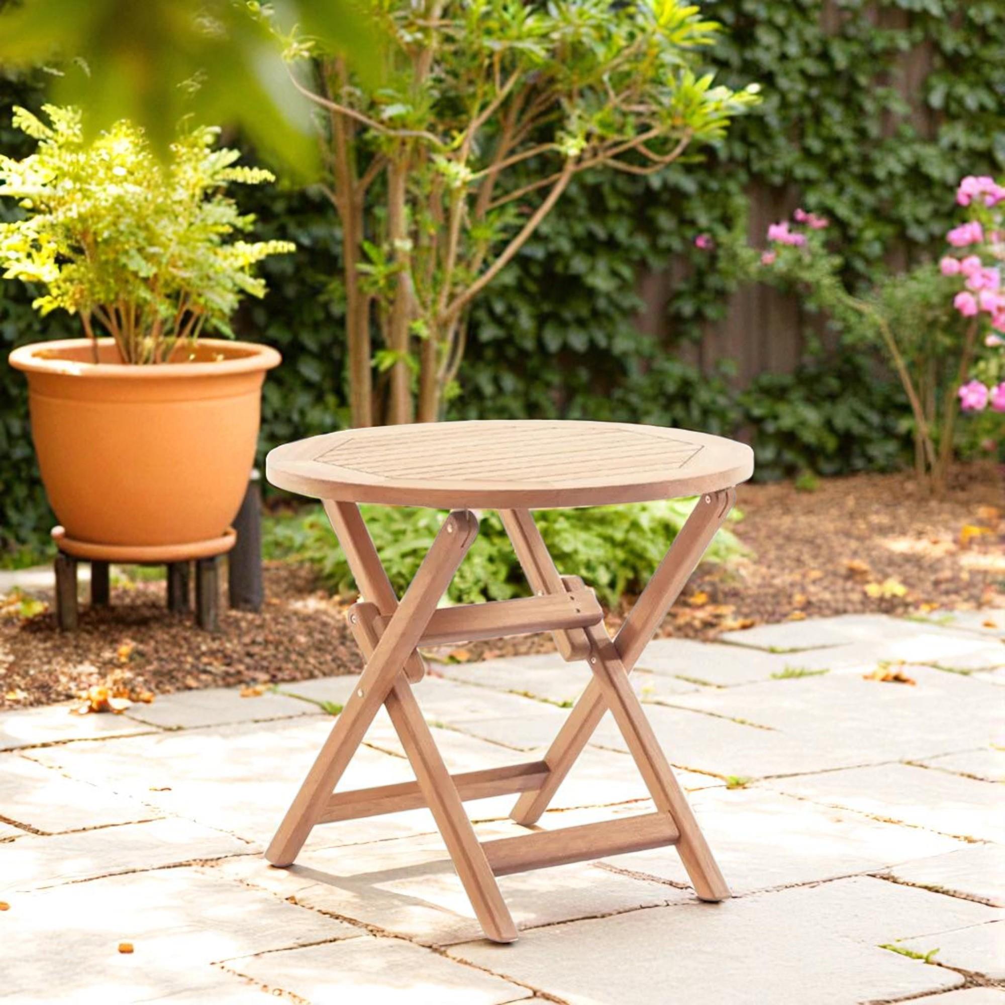 ReHome Truva 80x75 cm İroko Katlanabilir Yuvarlak Bahçe Balkon Mutfak Teras Masası