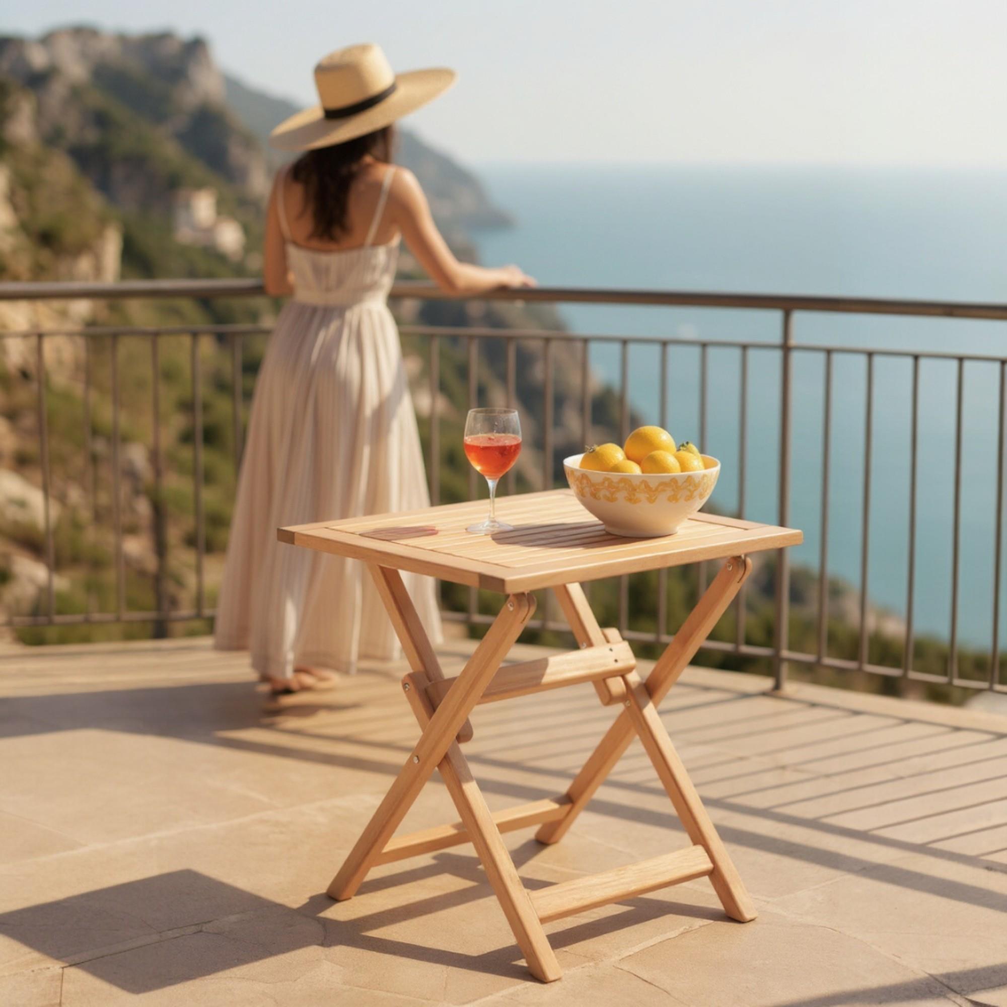 ReHome Truva 80x80 cm İroko Katlanabilir Kare Bahçe Balkon Mutfak Teras Masası