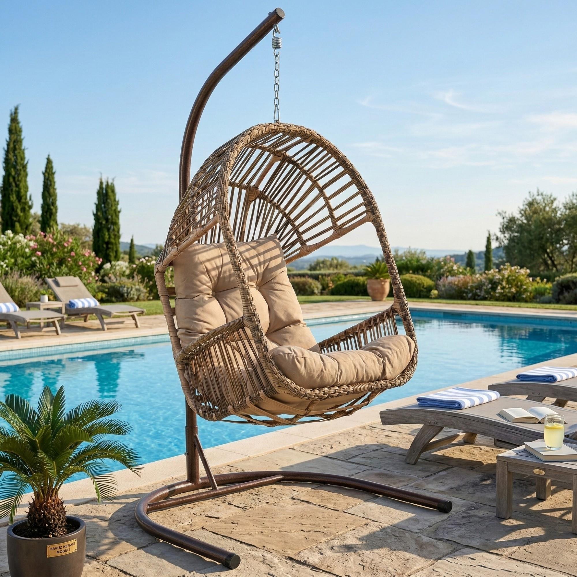 Rehome Truva Tek Kişilik Rattan Bahçe Salıncağı | Açık Kahve