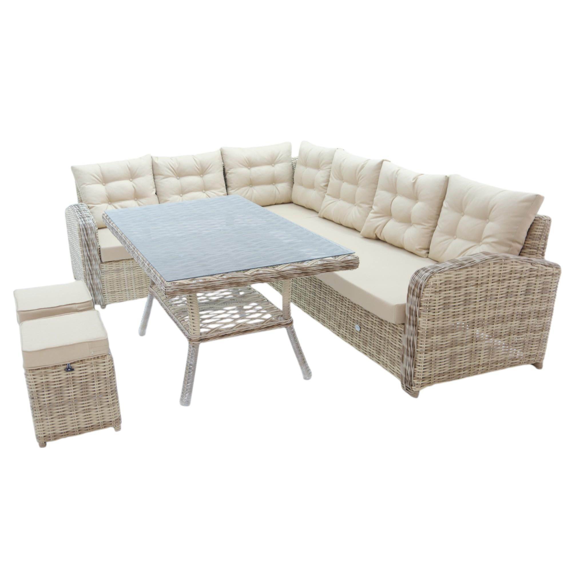 Riserva | Rehome Rattan 2 Puflu Bahçe Köşe Takımı | 606