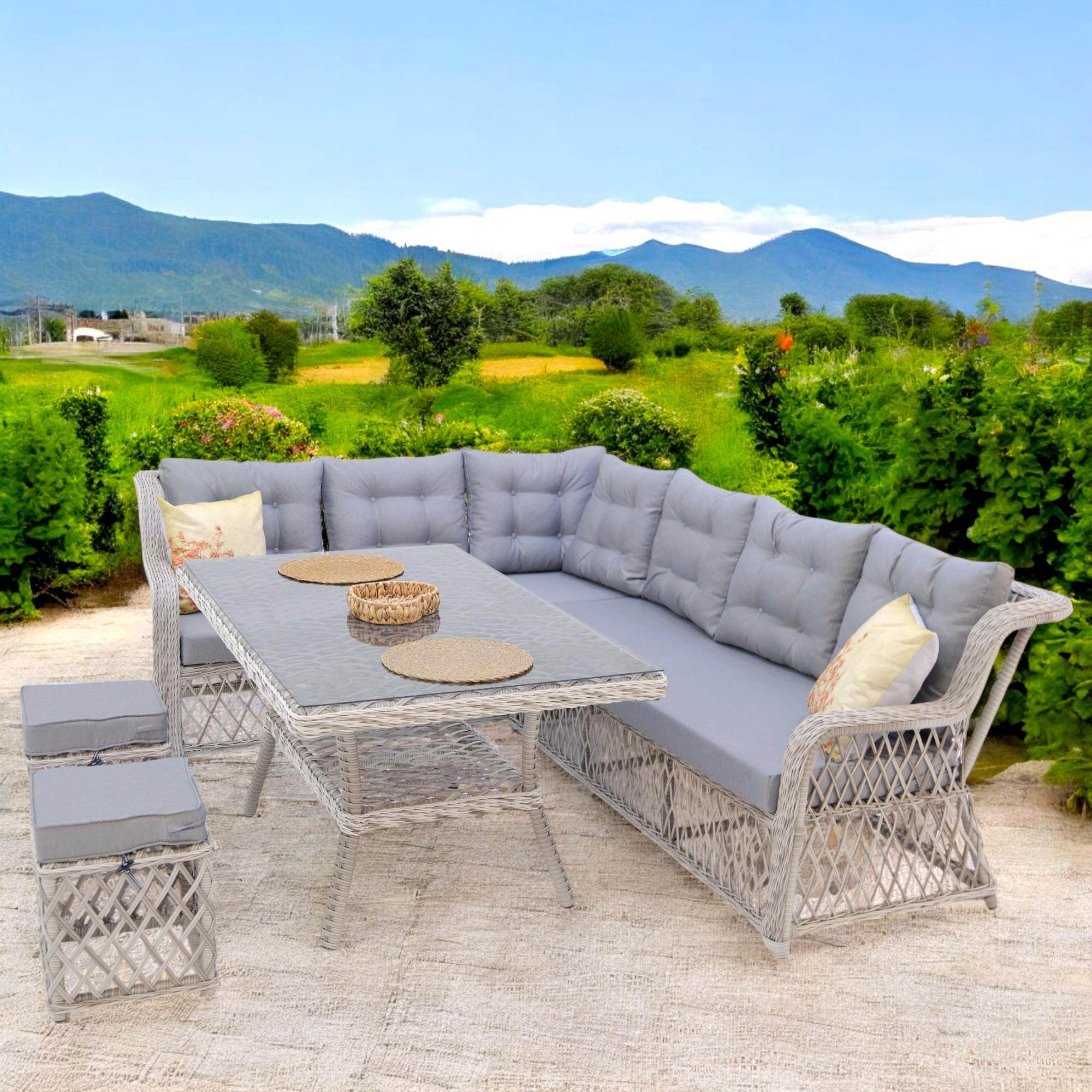 Serena X | Rehome Rattan İki Puflu L Bahçe Köşe Takımı | 111