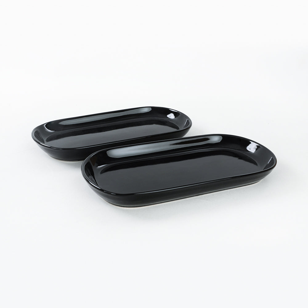 Siyah Noyan Kayık Tabak 2 Adet 28 Cm