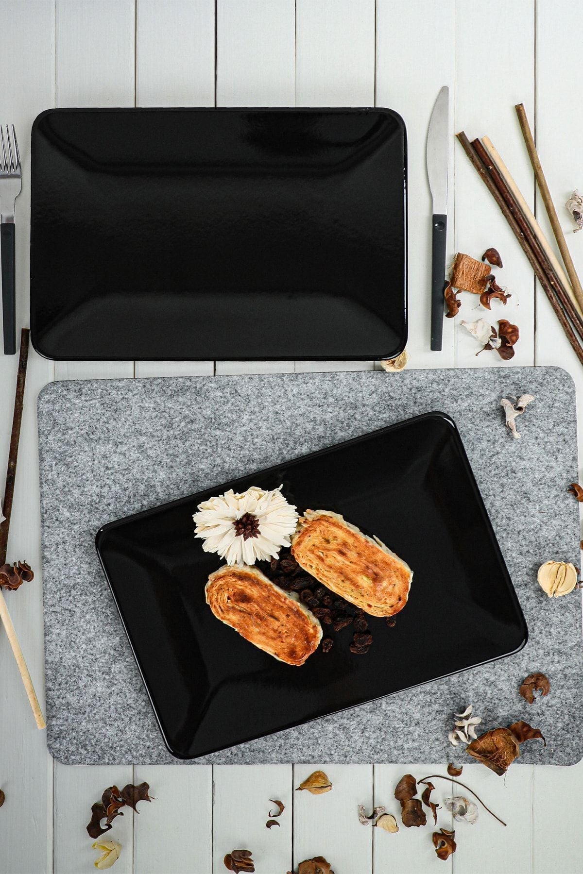 Siyah Siera Kayık Tabak 31 Cm 2 Adet