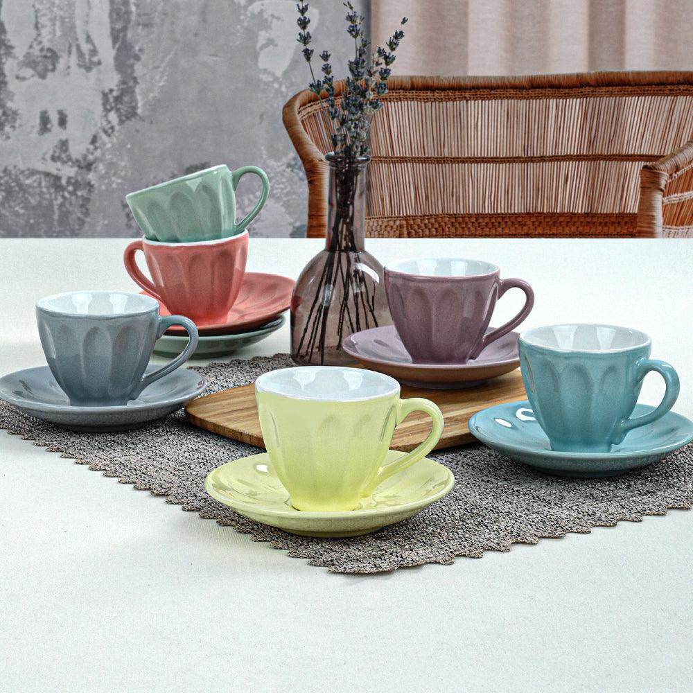 Keraart Soft Rainbow Badem Çay Fincan Takımı 12 Parça 6 Kişilik