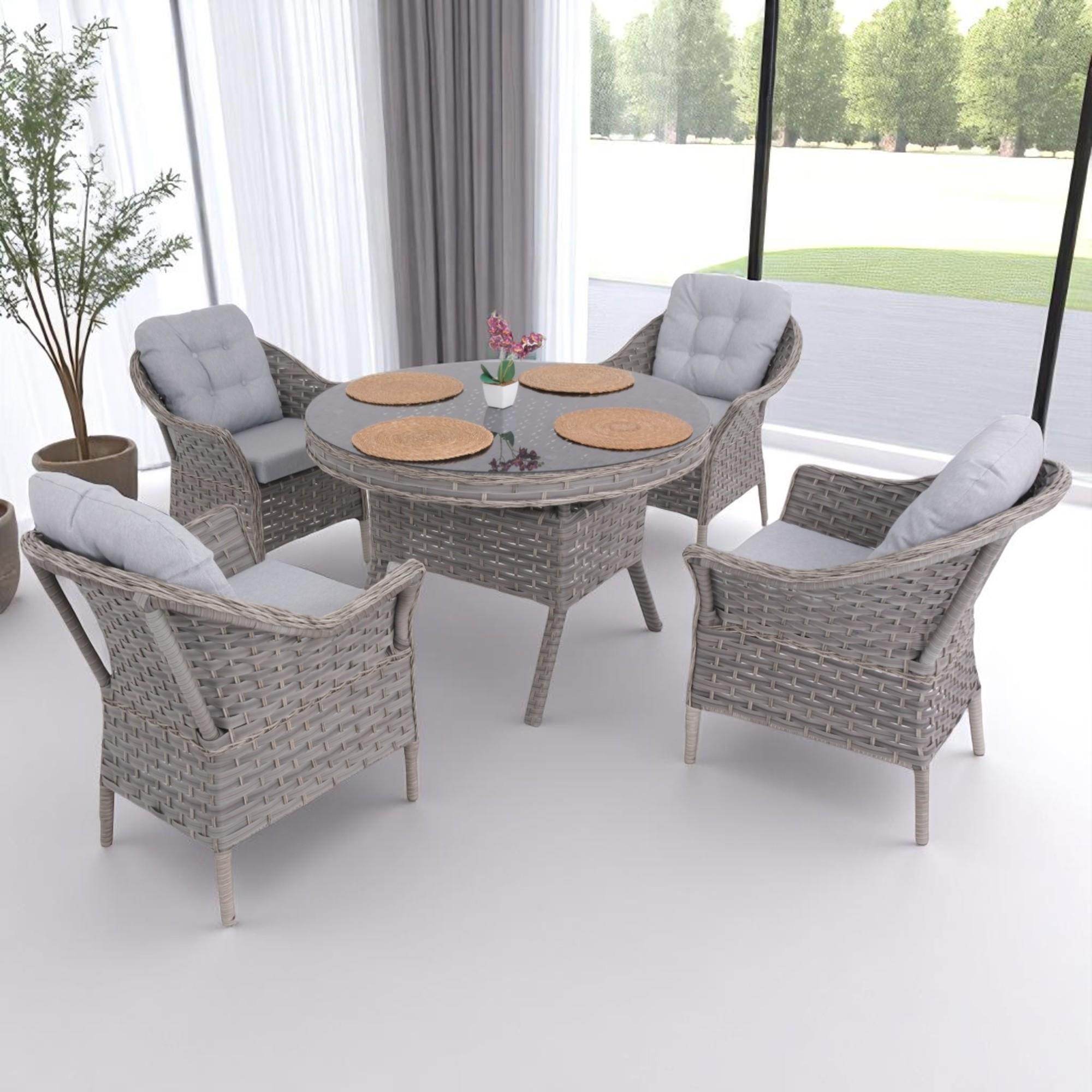 Spark Nova 110 cm Rattan Yuvarlak Minderli Bahçe Masa Takımı