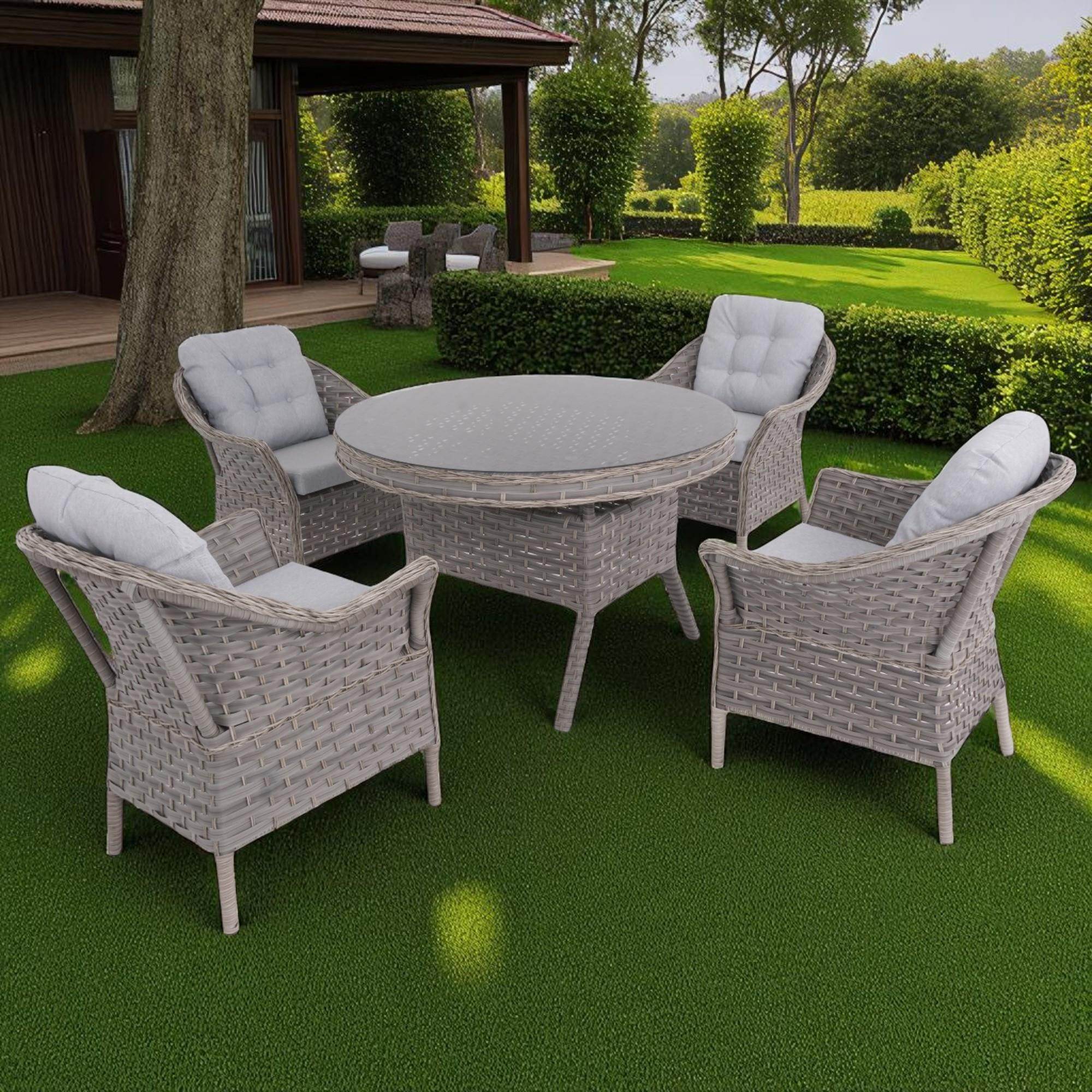 Spark Nova 110 cm Rattan Yuvarlak Minderli Bahçe Masa Takımı