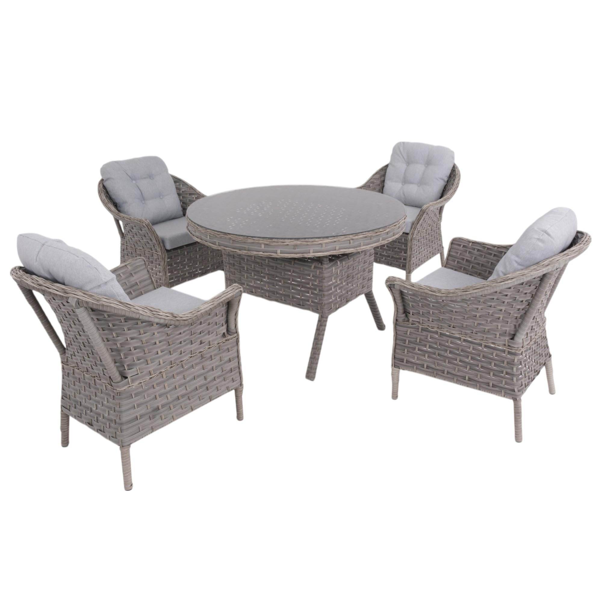 Spark Nova 110 cm Rattan Yuvarlak Minderli Bahçe Masa Takımı