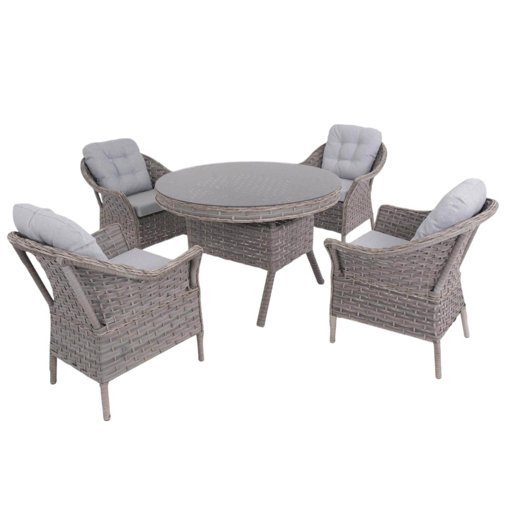 Spark Nova 110 cm Rattan Yuvarlak Minderli Bahçe Masa Takımı