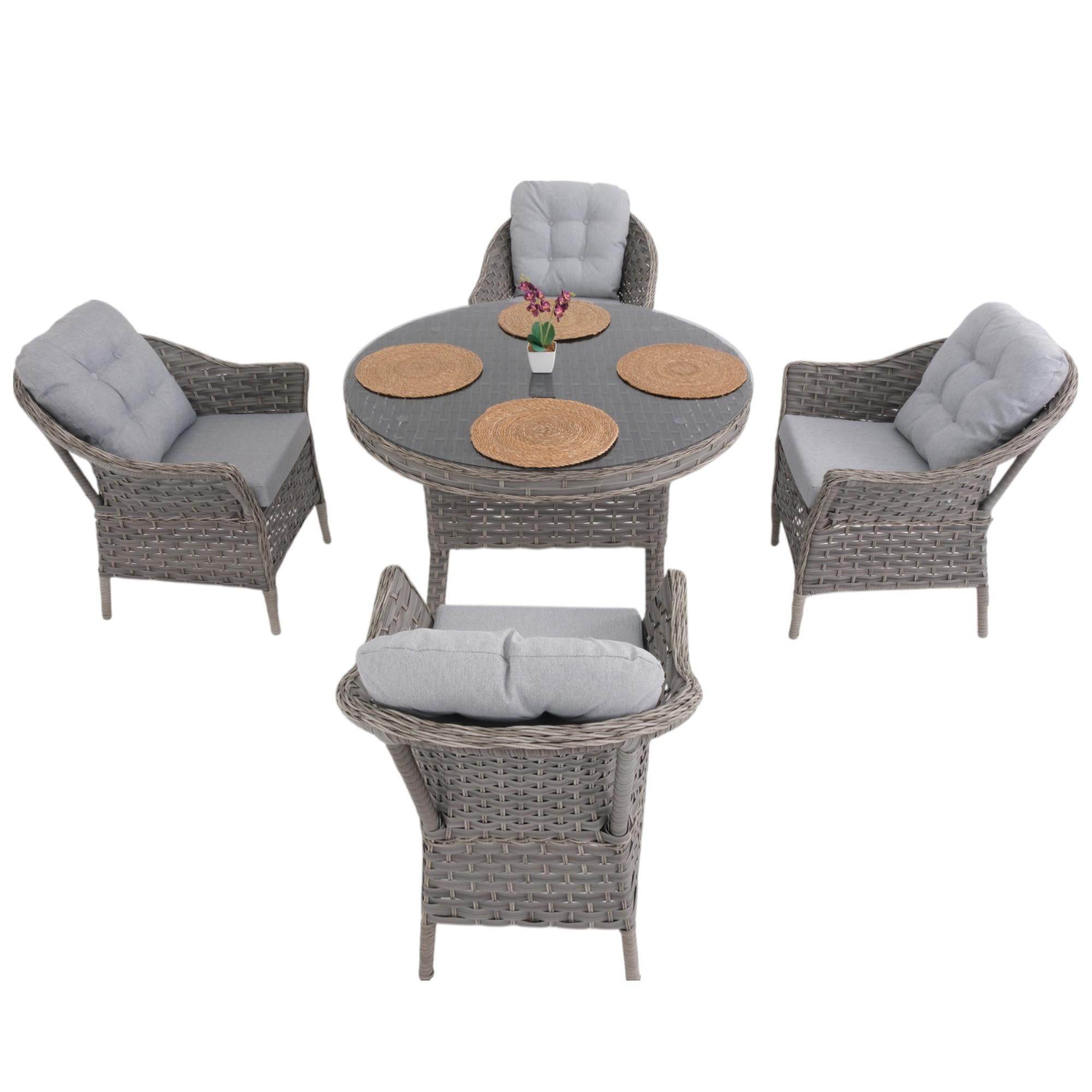 Spark Nova 110 cm Rattan Yuvarlak Minderli Bahçe Masa Takımı