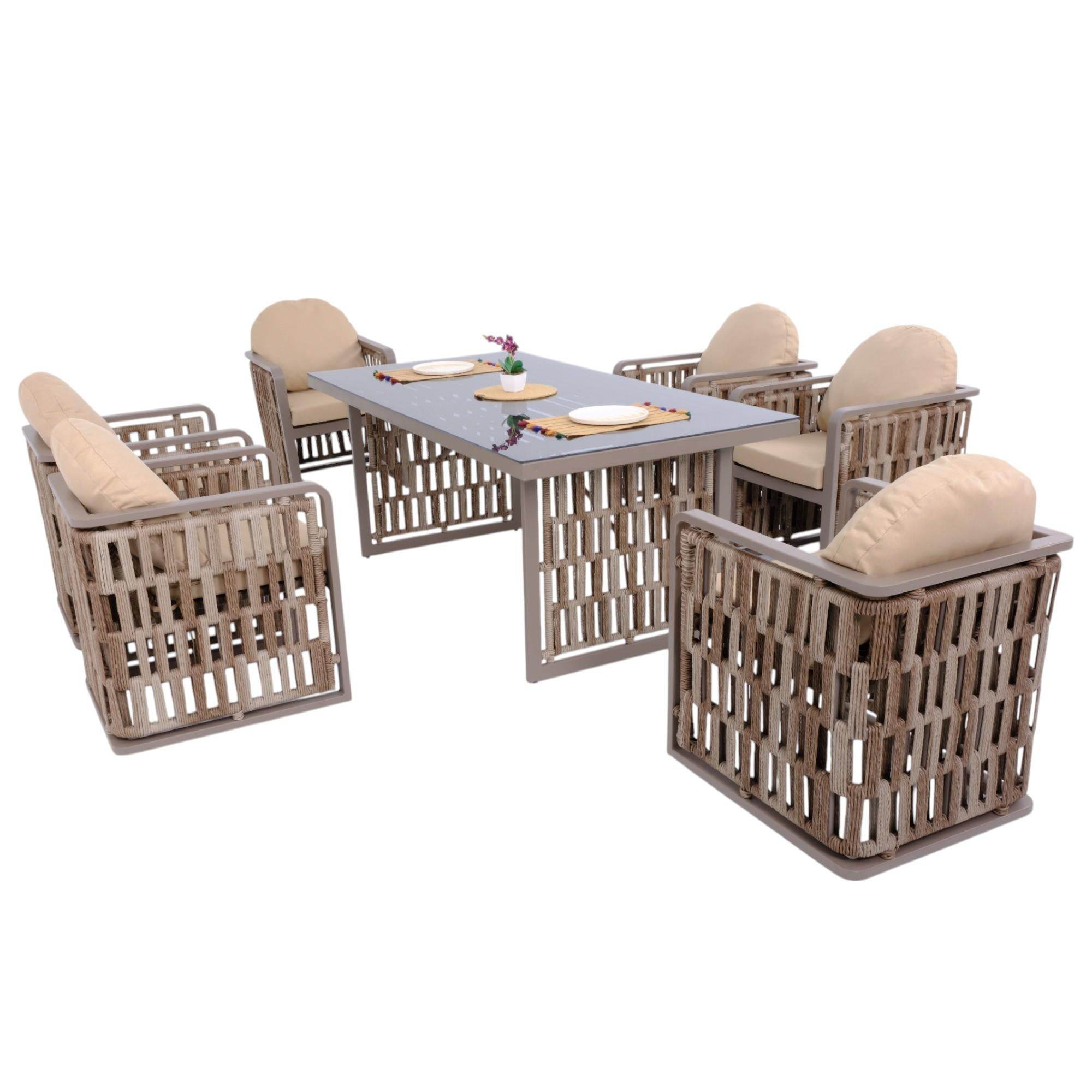 Talia | Rattan Bahçe Masa Takımı | 100X200 6 Kişilik Bahçe Mobilyası