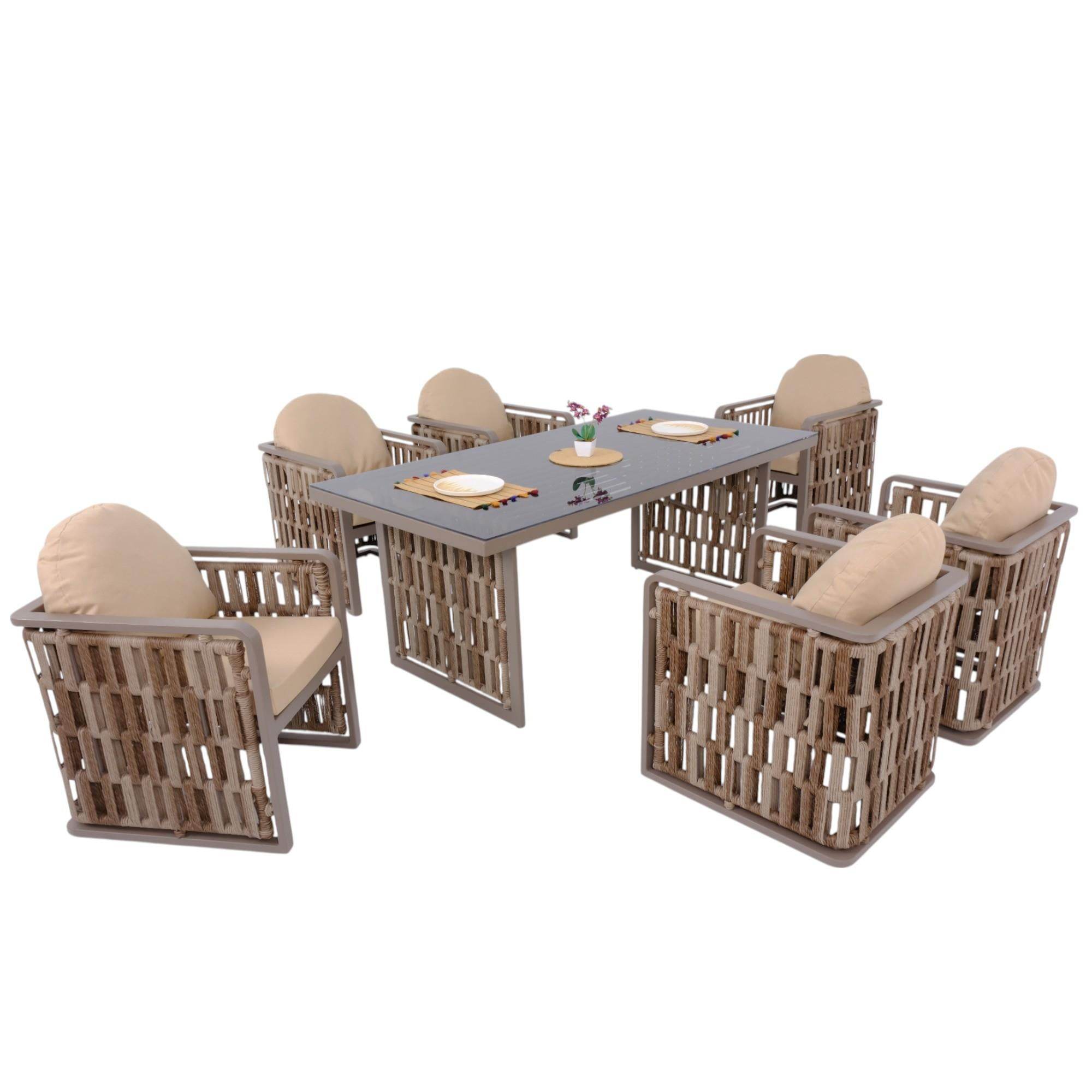 Talia | Rattan Bahçe Masa Takımı | 100X200 6 Kişilik Bahçe Mobilyası