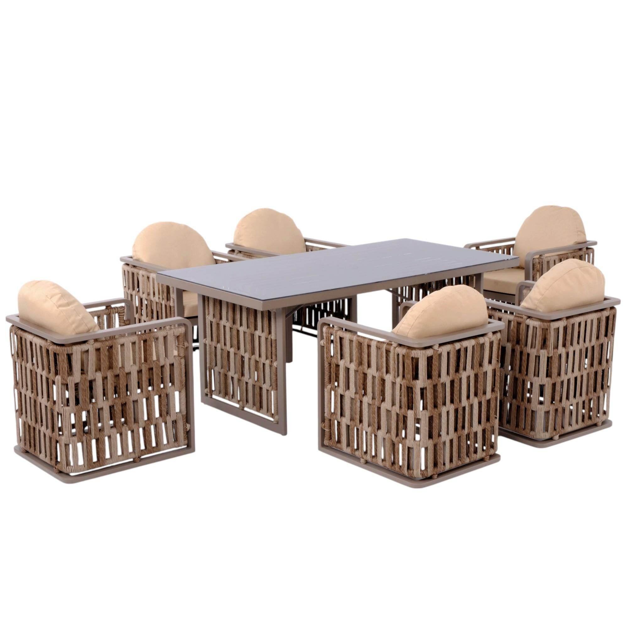 Talia | Rattan Bahçe Masa Takımı | 100X200 6 Kişilik Bahçe Mobilyası