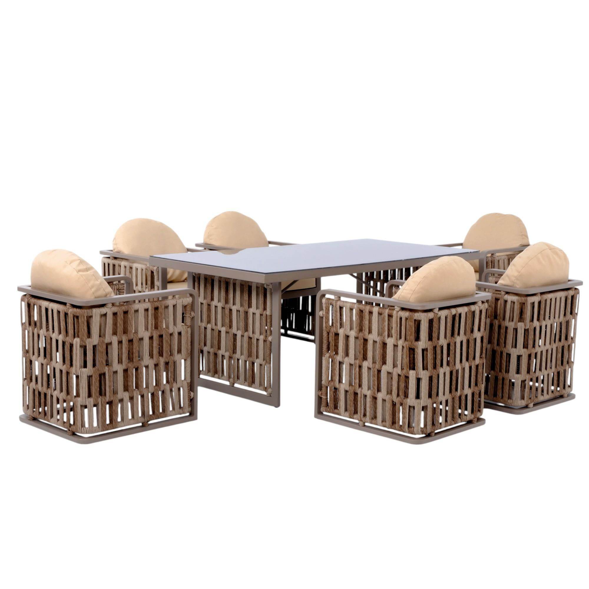 Talia | Rattan Bahçe Masa Takımı | 100X200 6 Kişilik Bahçe Mobilyası