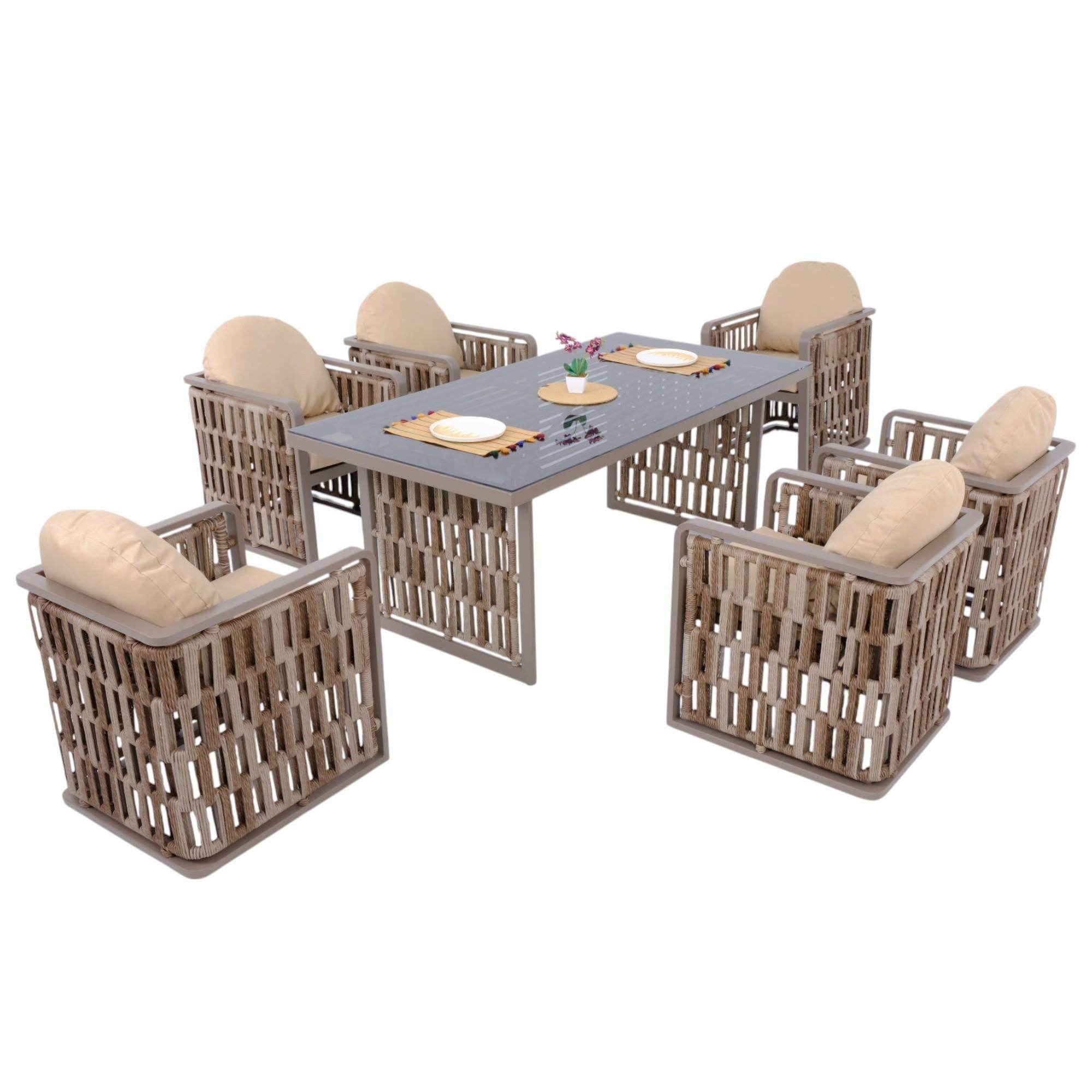 Talia | Rattan Bahçe Masa Takımı | 100X200 6 Kişilik Bahçe Mobilyası