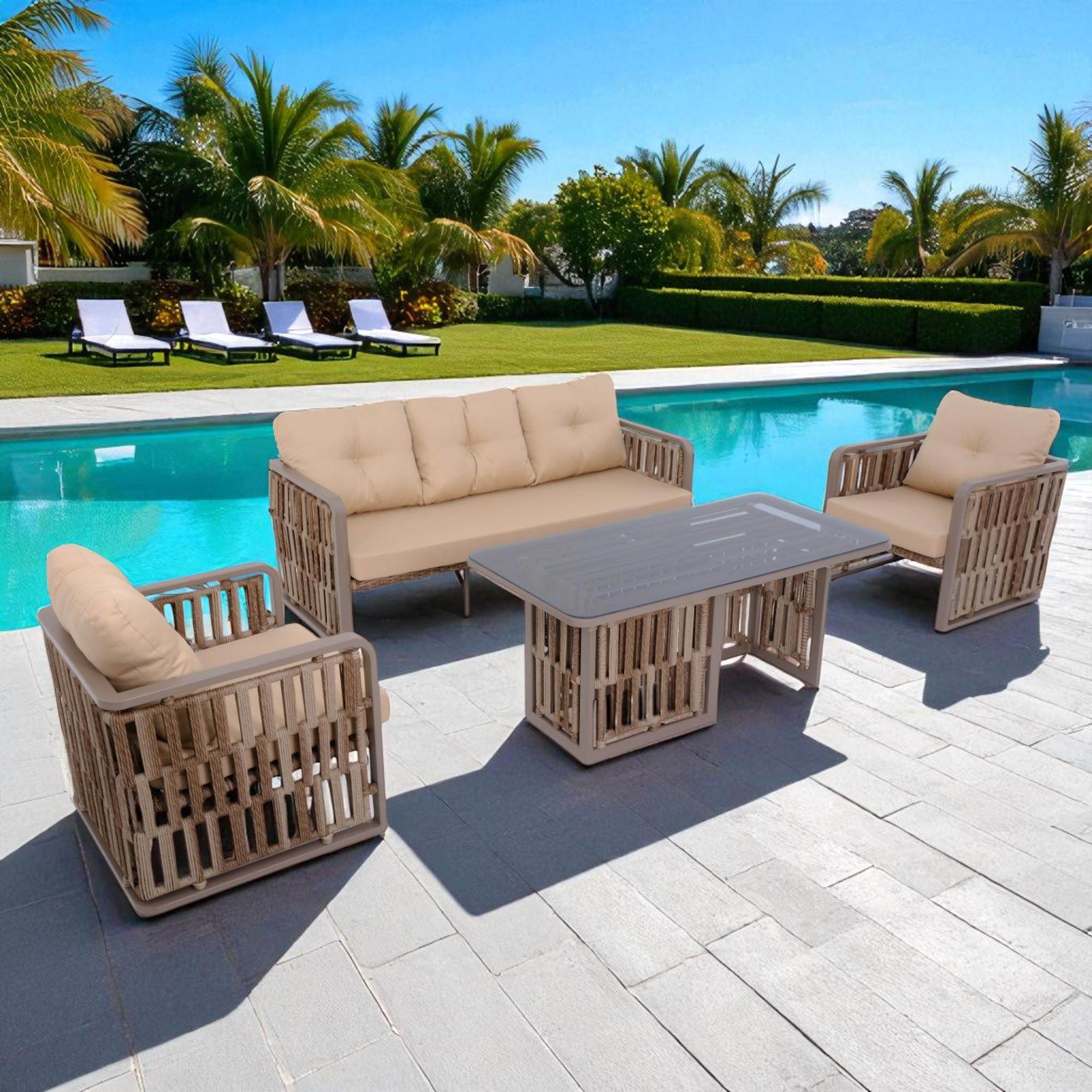 Talia | Rattan Bahçe Oturma Grubu | 3+1+1 Sehpalı Bahçe Takımı