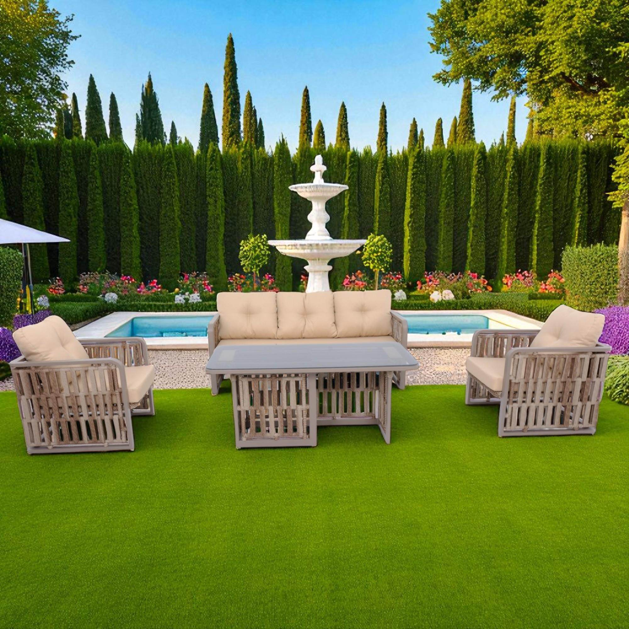 Talia | Rattan Bahçe Oturma Grubu | 3+1+1 Sehpalı Bahçe Takımı