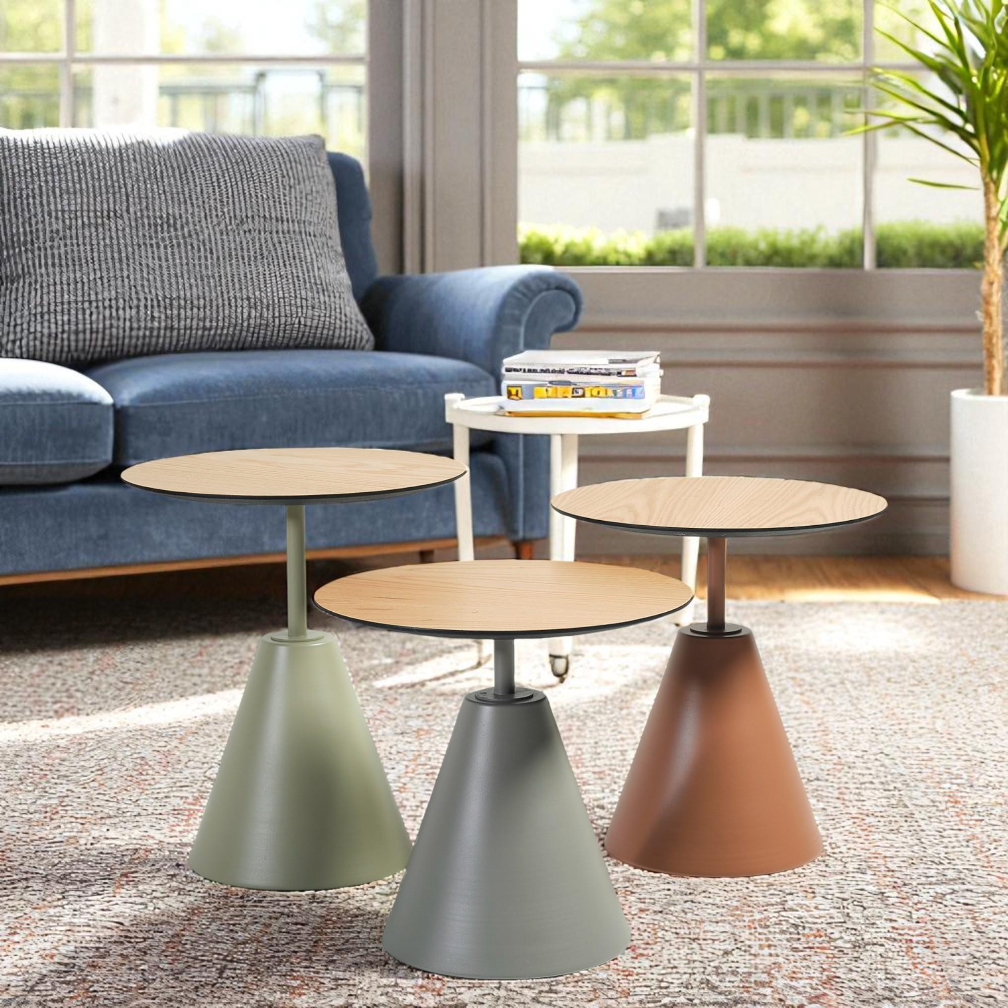 Üçlü Mantar Zigon Sehpa Seti No:553 | Rehome Renkli Yuvarlak MDF Modern Sehpa Takımı