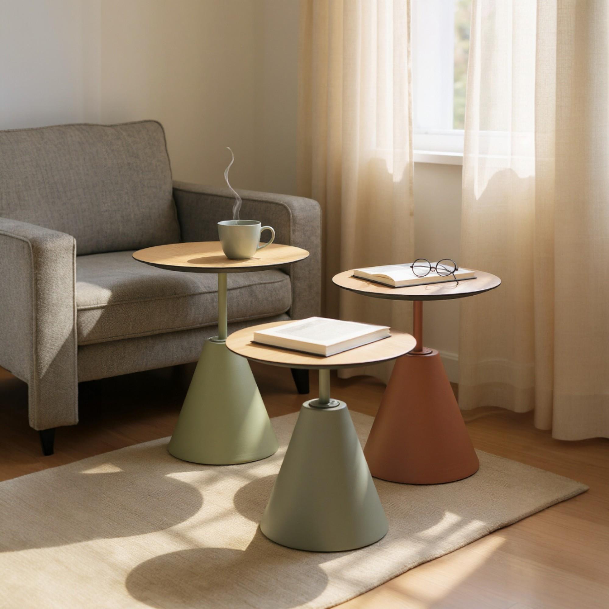 Üçlü Mantar Zigon Sehpa Seti No:553 | Rehome Renkli Yuvarlak MDF Modern Sehpa Takımı