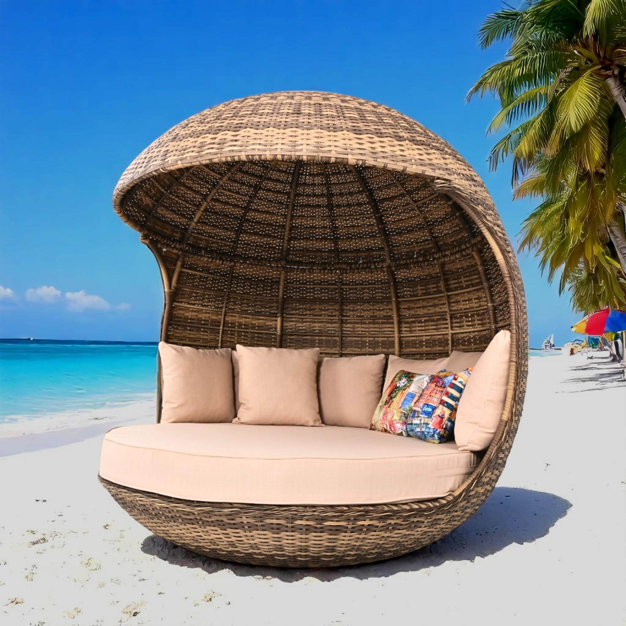 Belize Daybed Rattan World Daybed | 200 cm Çap | Yatak Şezlong |Rattan Bahçe Kral Yatağı