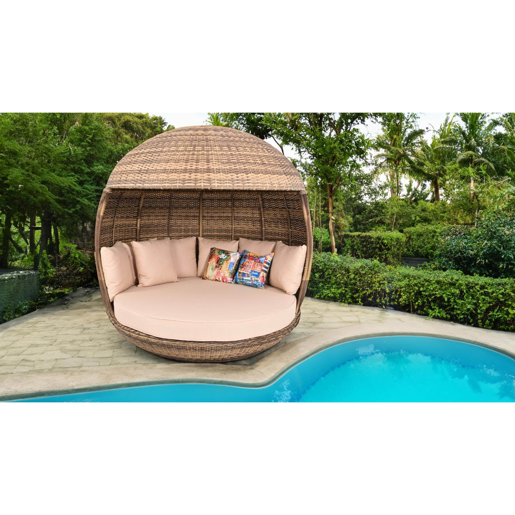Belize Daybed Rattan World Daybed | 200 cm Çap | Yatak Şezlong |Rattan Bahçe Kral Yatağı