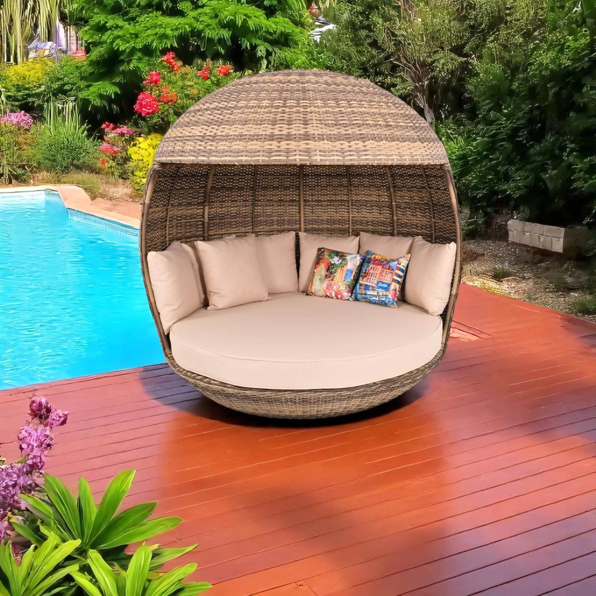 Belize Daybed Rattan World Daybed | 200 cm Çap | Yatak Şezlong |Rattan Bahçe Kral Yatağı