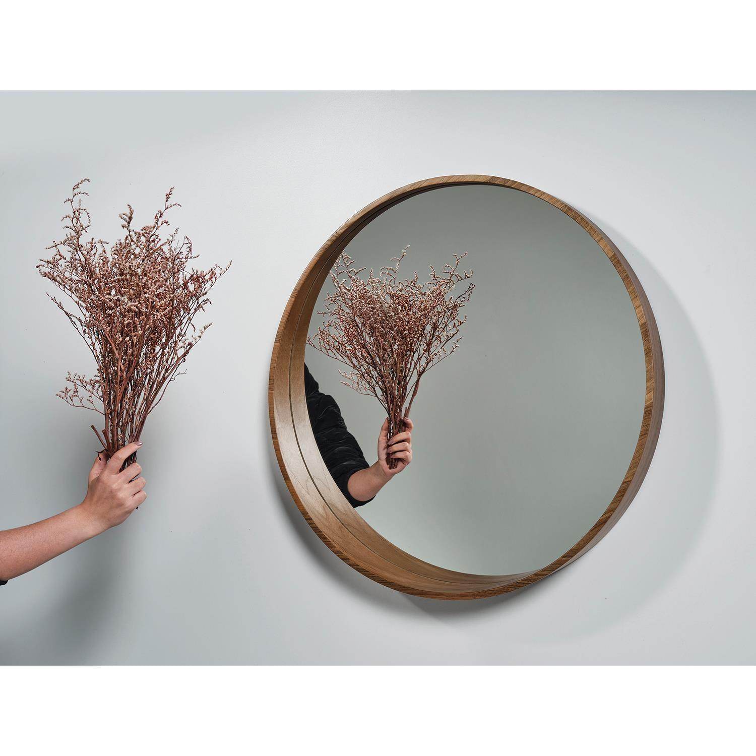 Rehome Yuvarlak Ahşap Çerçeveli Dekoratif Ayna - No:259 (70 cm)